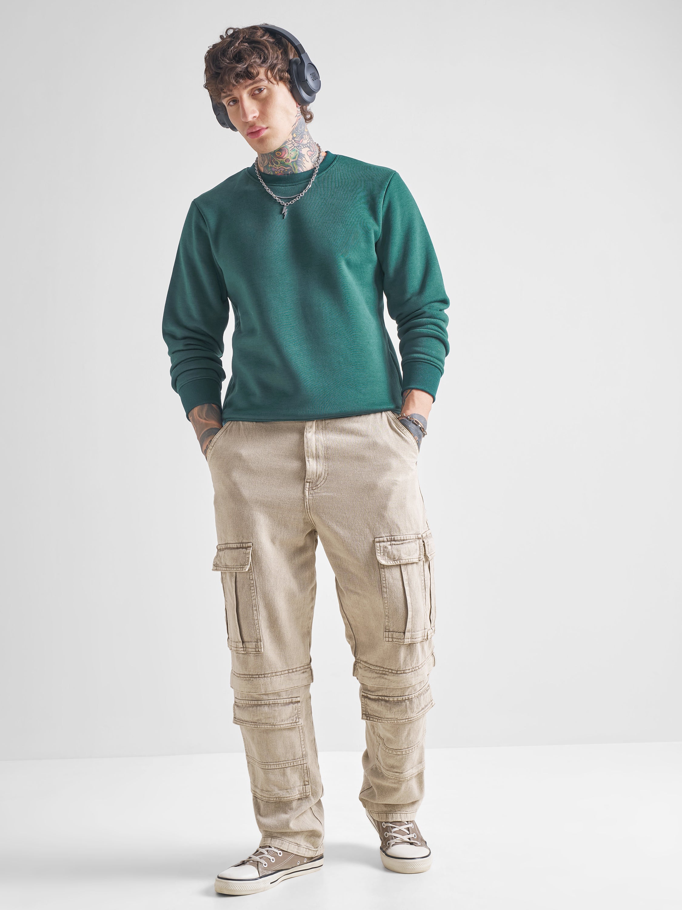 Highlander Men Green Round Neck Pullover Sweatshirt - Green - Image 2