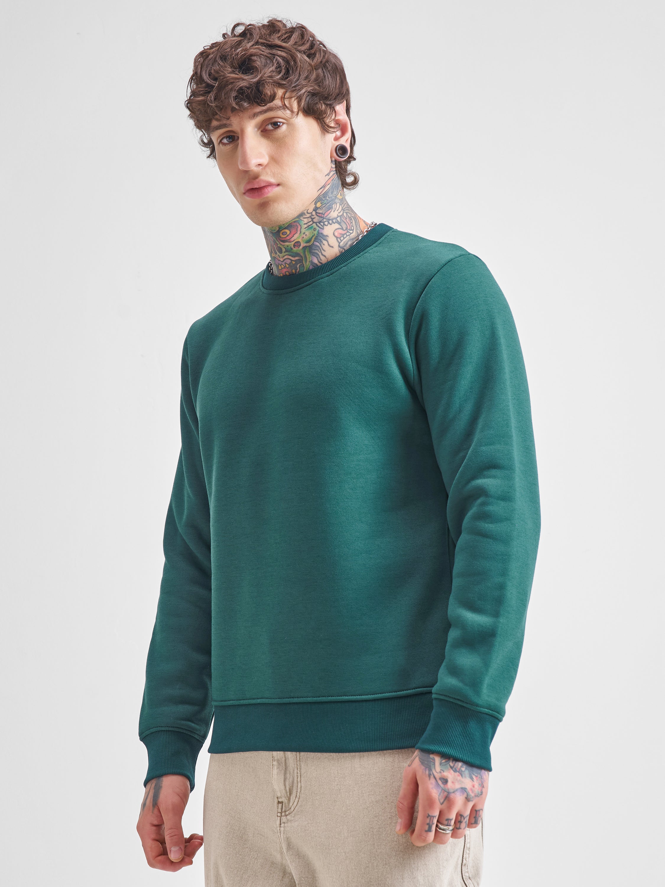 Highlander Men Green Round Neck Pullover Sweatshirt - Green - Image 4