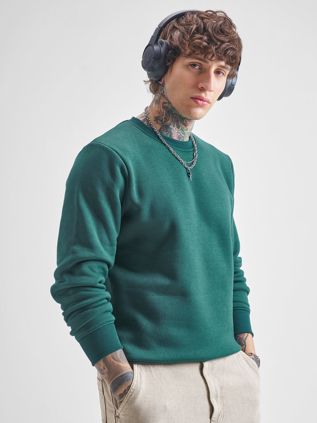 Highlander Men Green Round Neck Pullover Sweatshirt - Green - Image 6