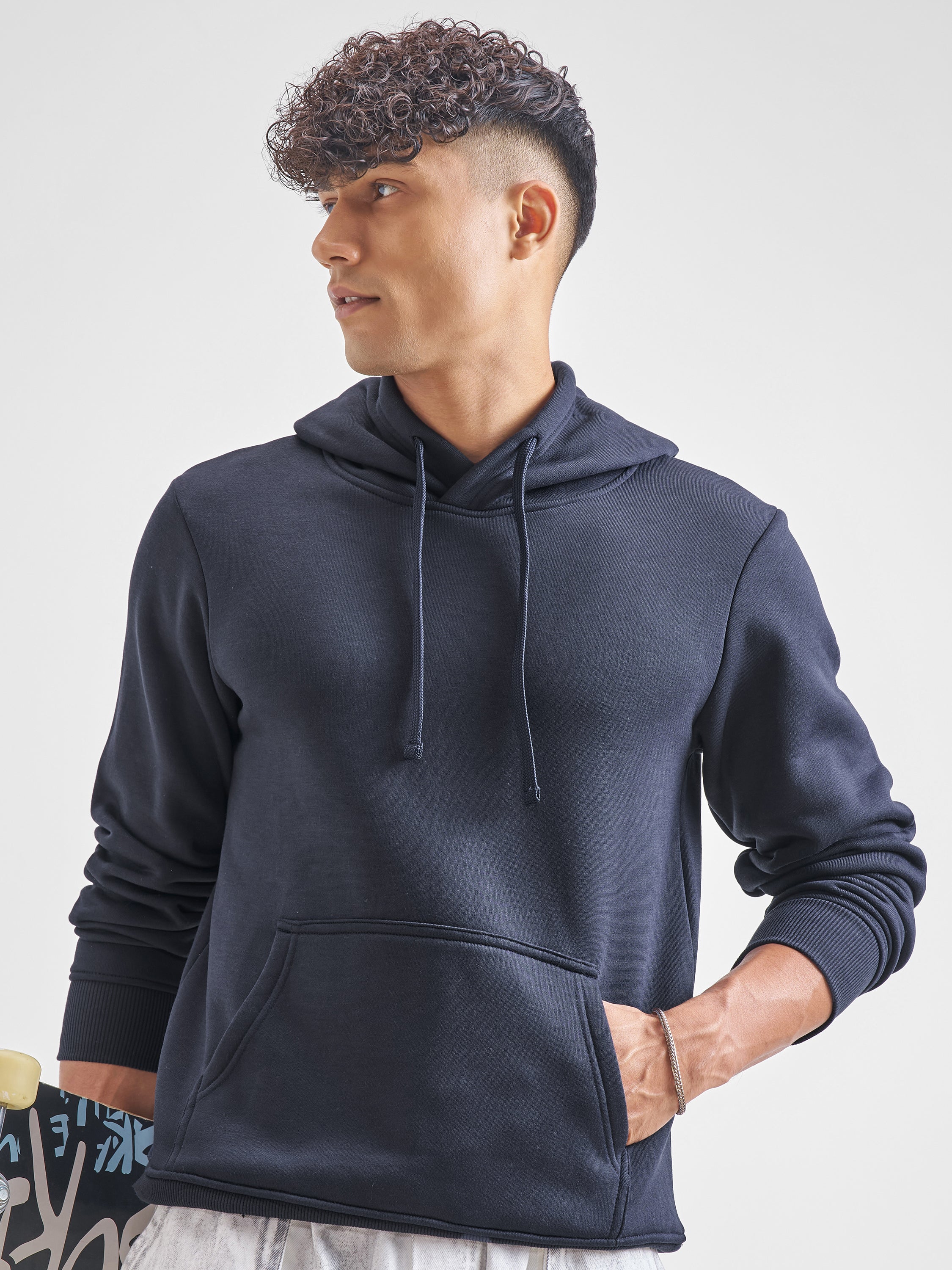 Highlander Men Navy Blue Hooded Pullover Sweatshirt - Navy Blue - Image 1