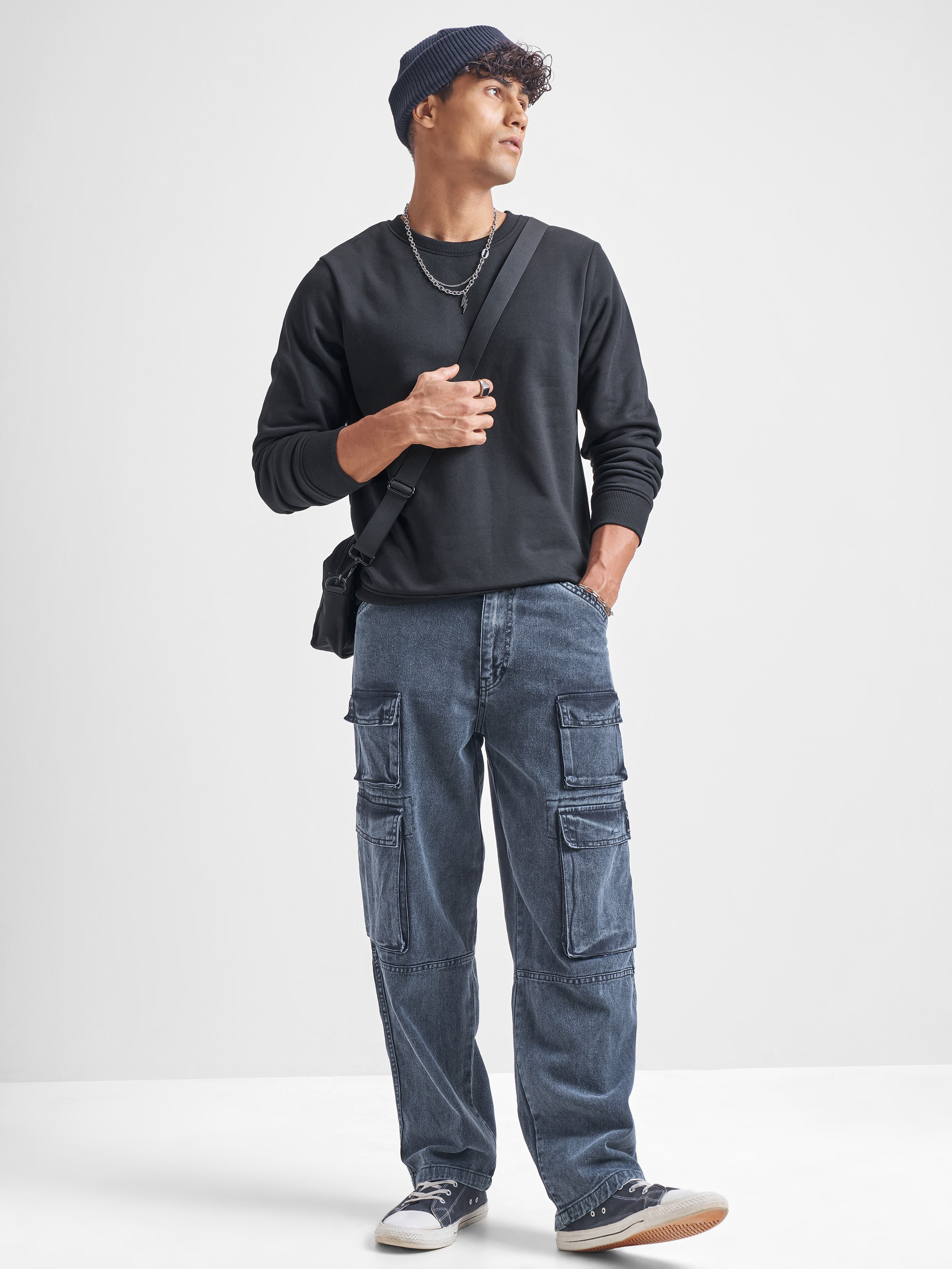 Highlander Men Black Round Neck Pullover Sweatshirt - Black - Image 2