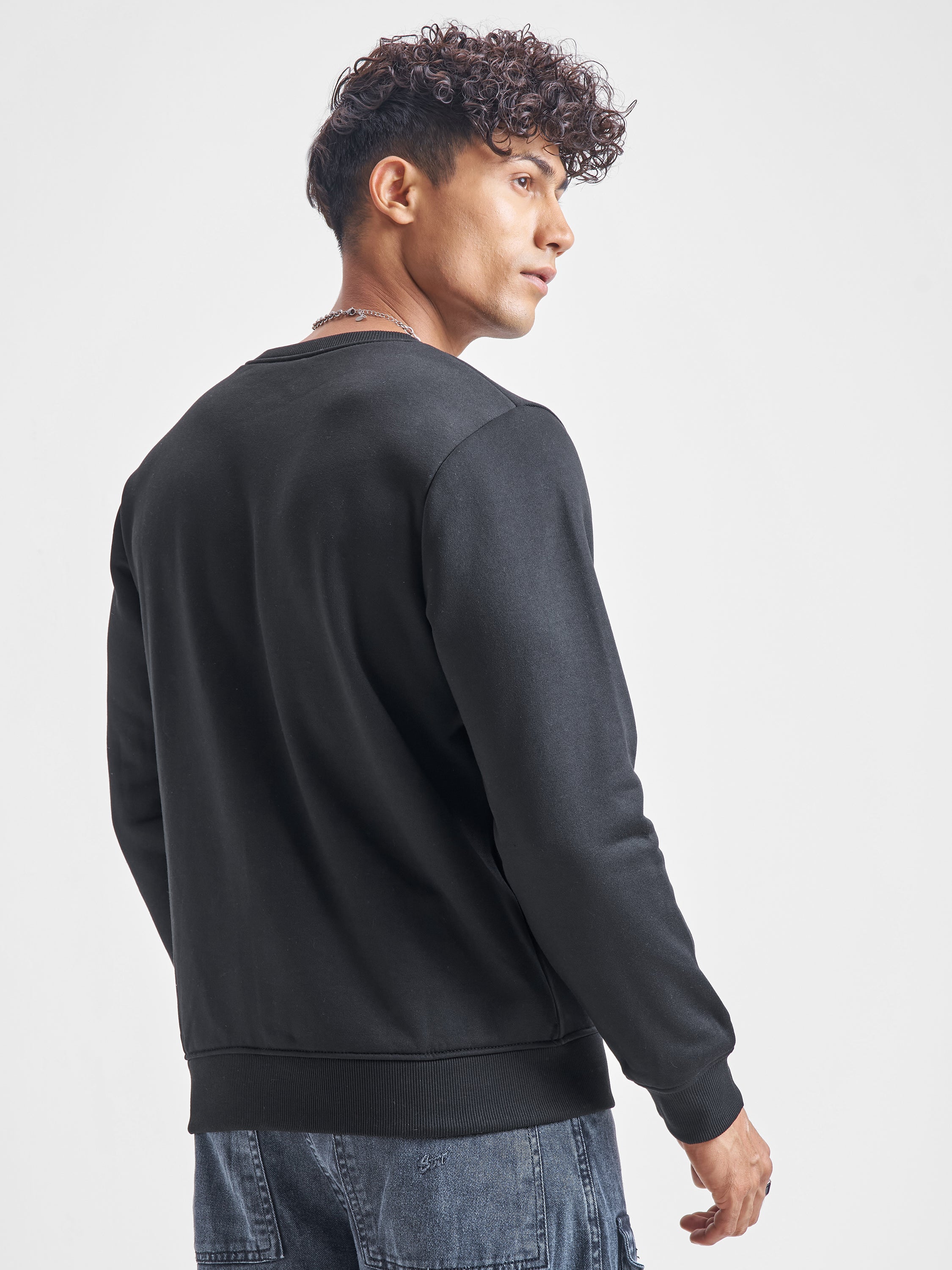Highlander Men Black Round Neck Pullover Sweatshirt - Black - Image 3