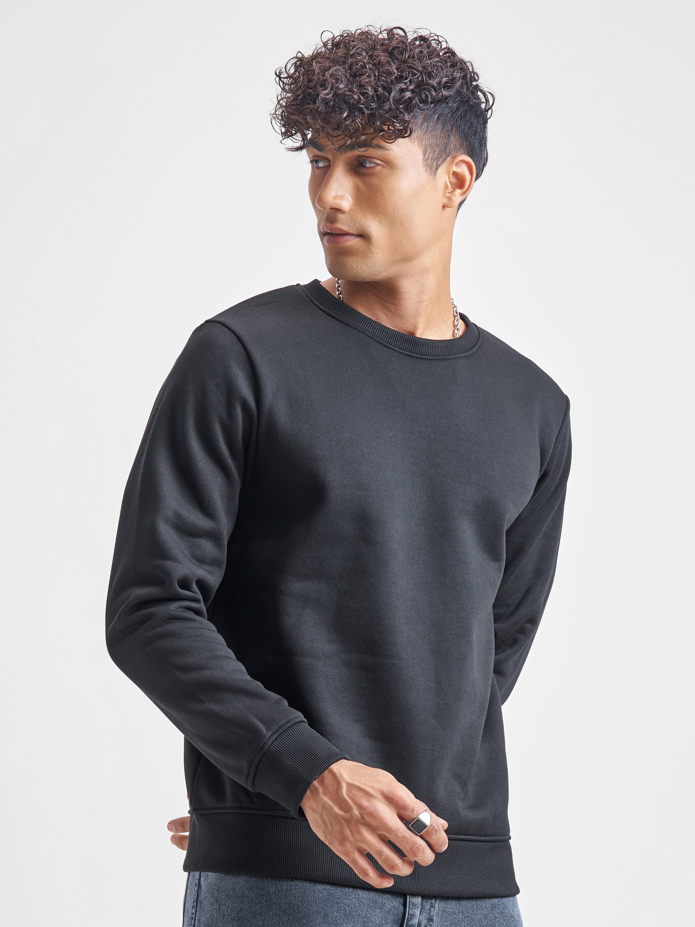 Highlander Men Black Round Neck Pullover Sweatshirt - Black - Image 6