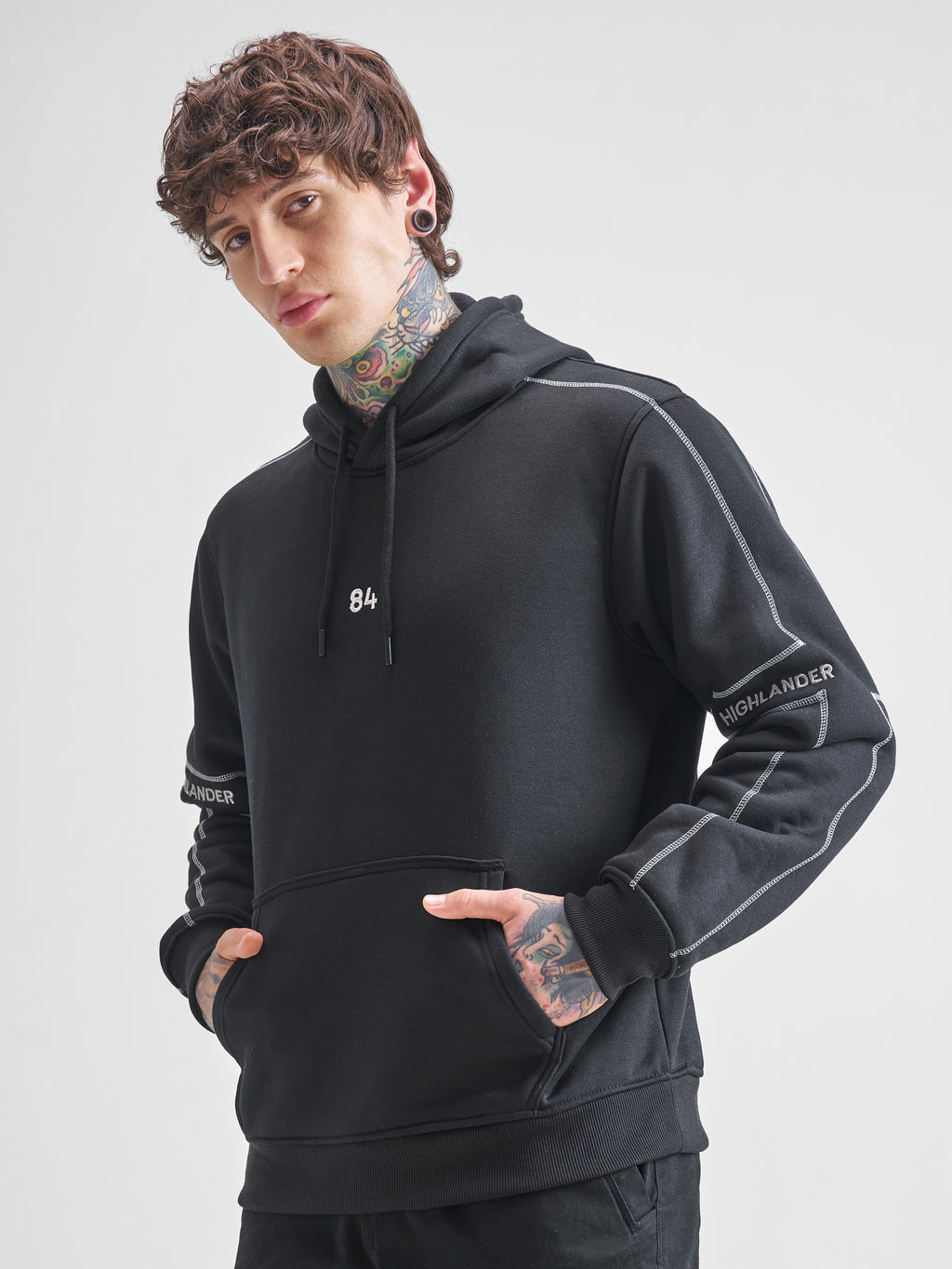 Highlander Men Black Hooded Pullover Sweatshirt - Black - Image 4