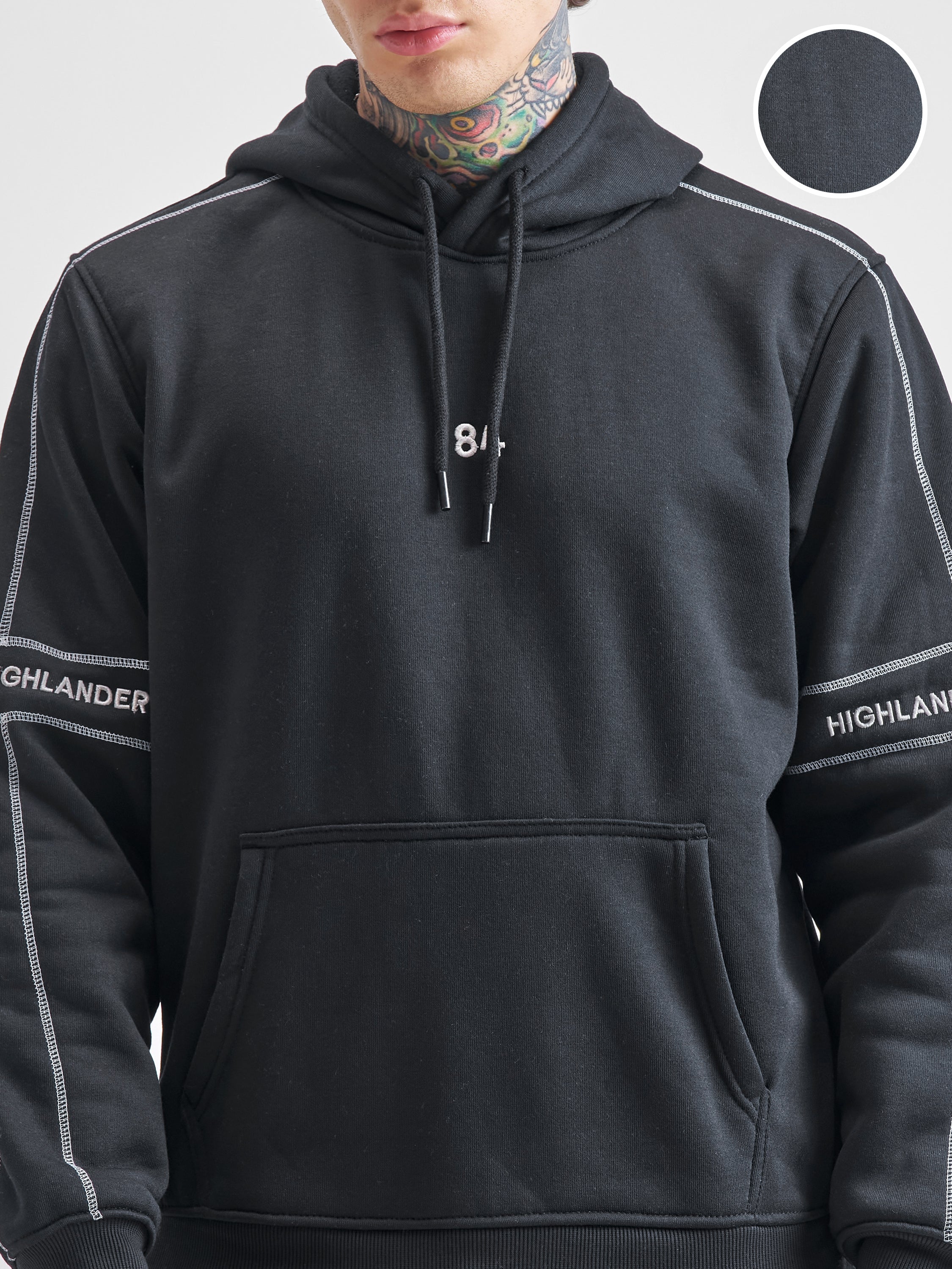 Highlander Men Black Hooded Pullover Sweatshirt - Black - Image 5
