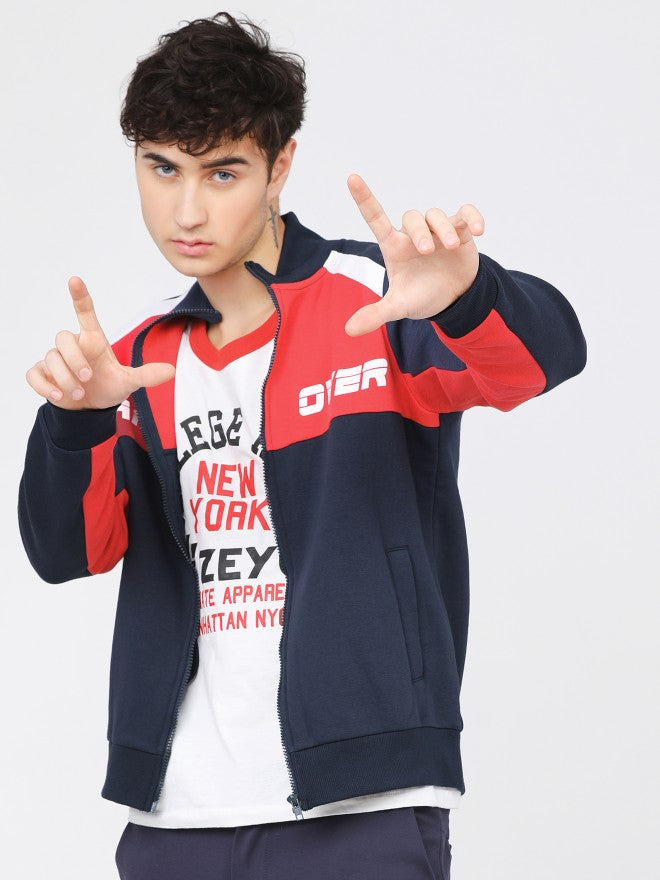 Highlander Men Navy Blue High Neck Front-Open Sweatshirt - Navy Blue - Image 1