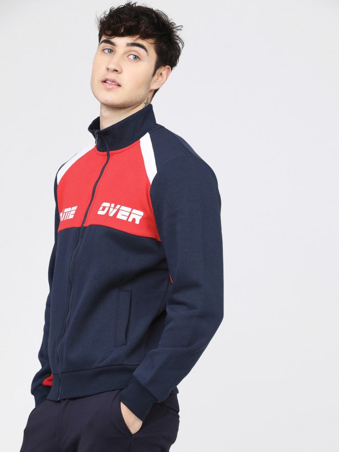 Highlander Men Navy Blue High Neck Front-Open Sweatshirt - Navy Blue - Image 2