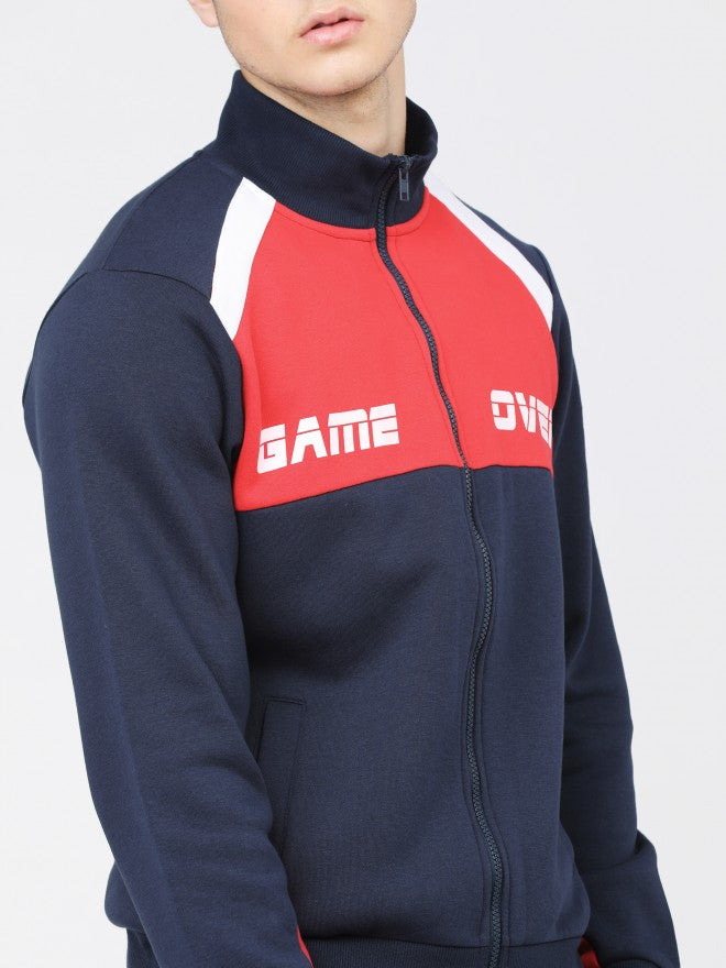 Highlander Men Navy Blue High Neck Front-Open Sweatshirt - Navy Blue - Image 4