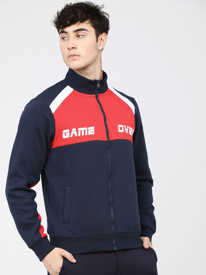 Highlander Men Navy Blue High Neck Front-Open Sweatshirt - Navy Blue - Image 6