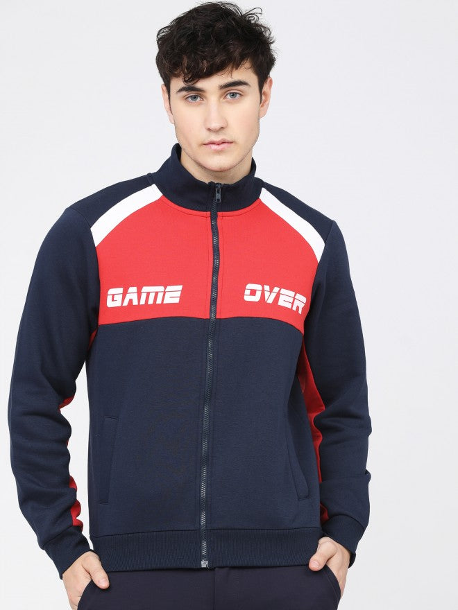 Highlander Men Navy Blue High Neck Front-Open Sweatshirt - Navy Blue - Image 7