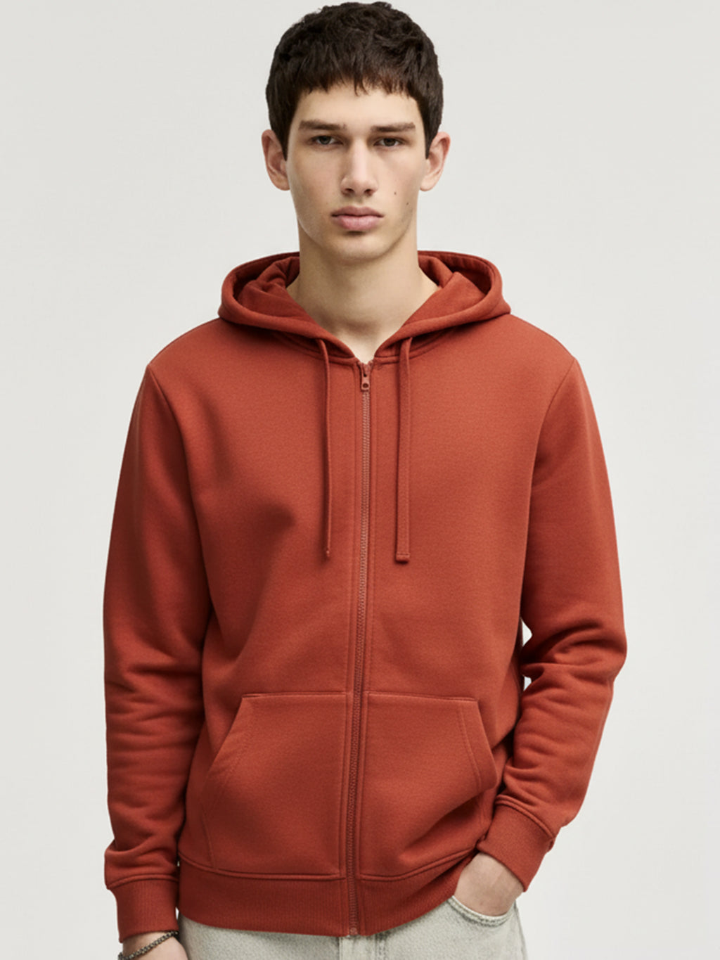 Highlander Men Red Hooded Front-Open Sweatshirt - Red - Image 1
