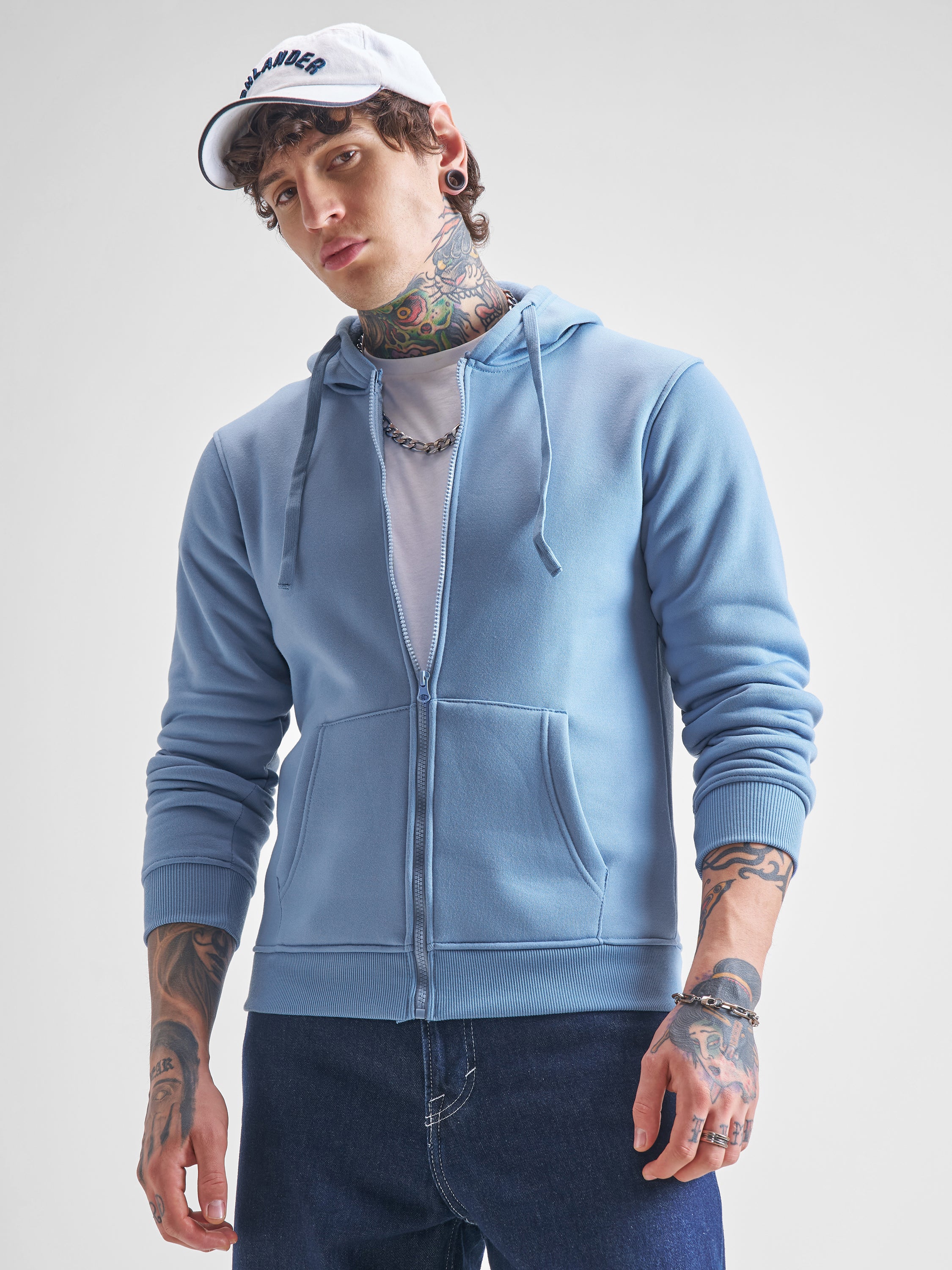 Highlander Men Blue Hooded Front-Open Sweatshirt - Blue - Image 1