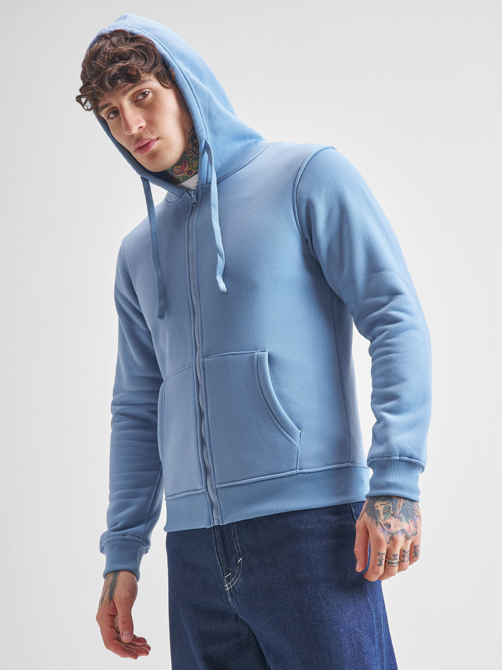 Highlander Men Blue Hooded Front-Open Sweatshirt - Blue - Image 4