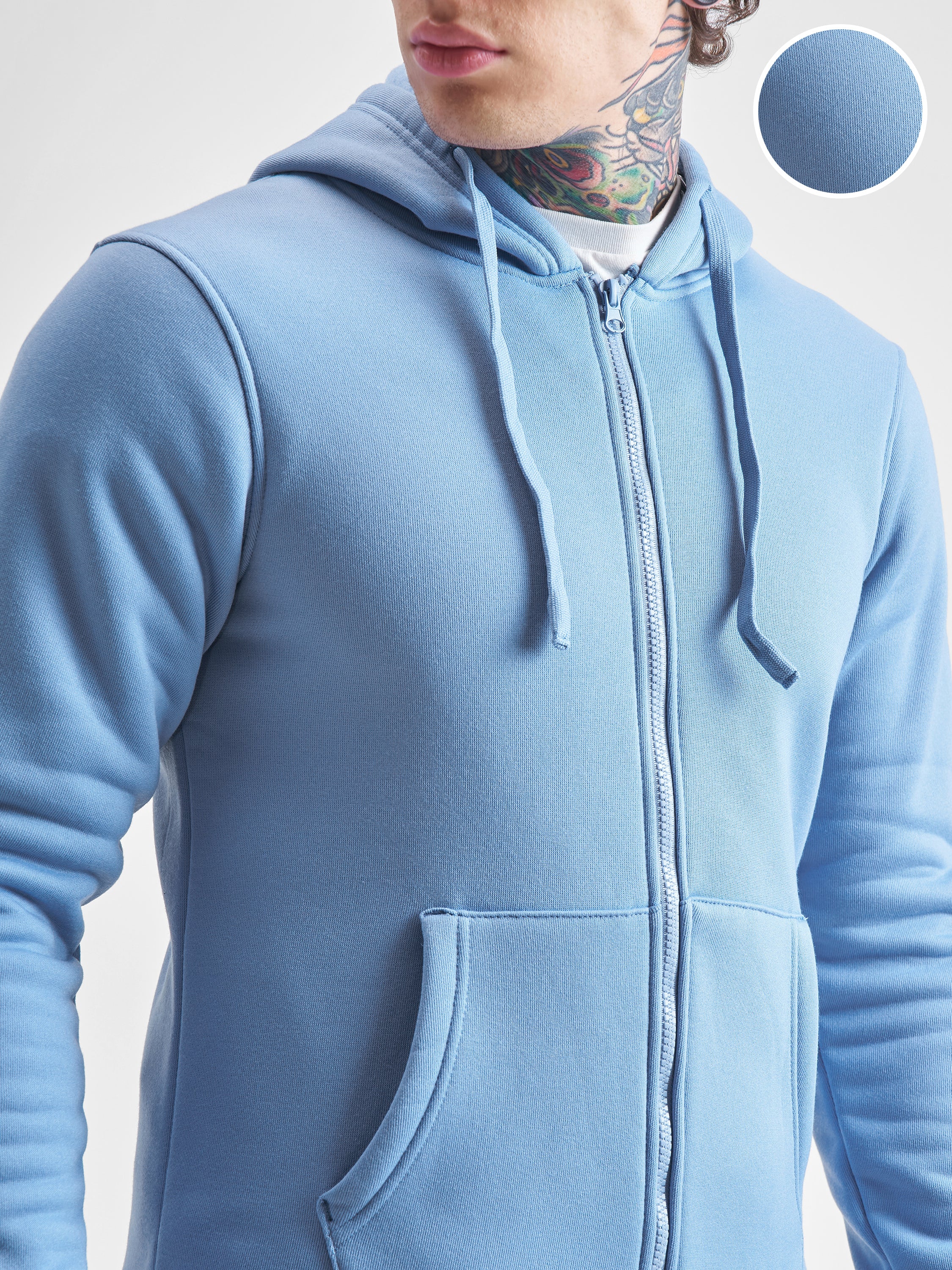 Highlander Men Blue Hooded Front-Open Sweatshirt - Blue - Image 5