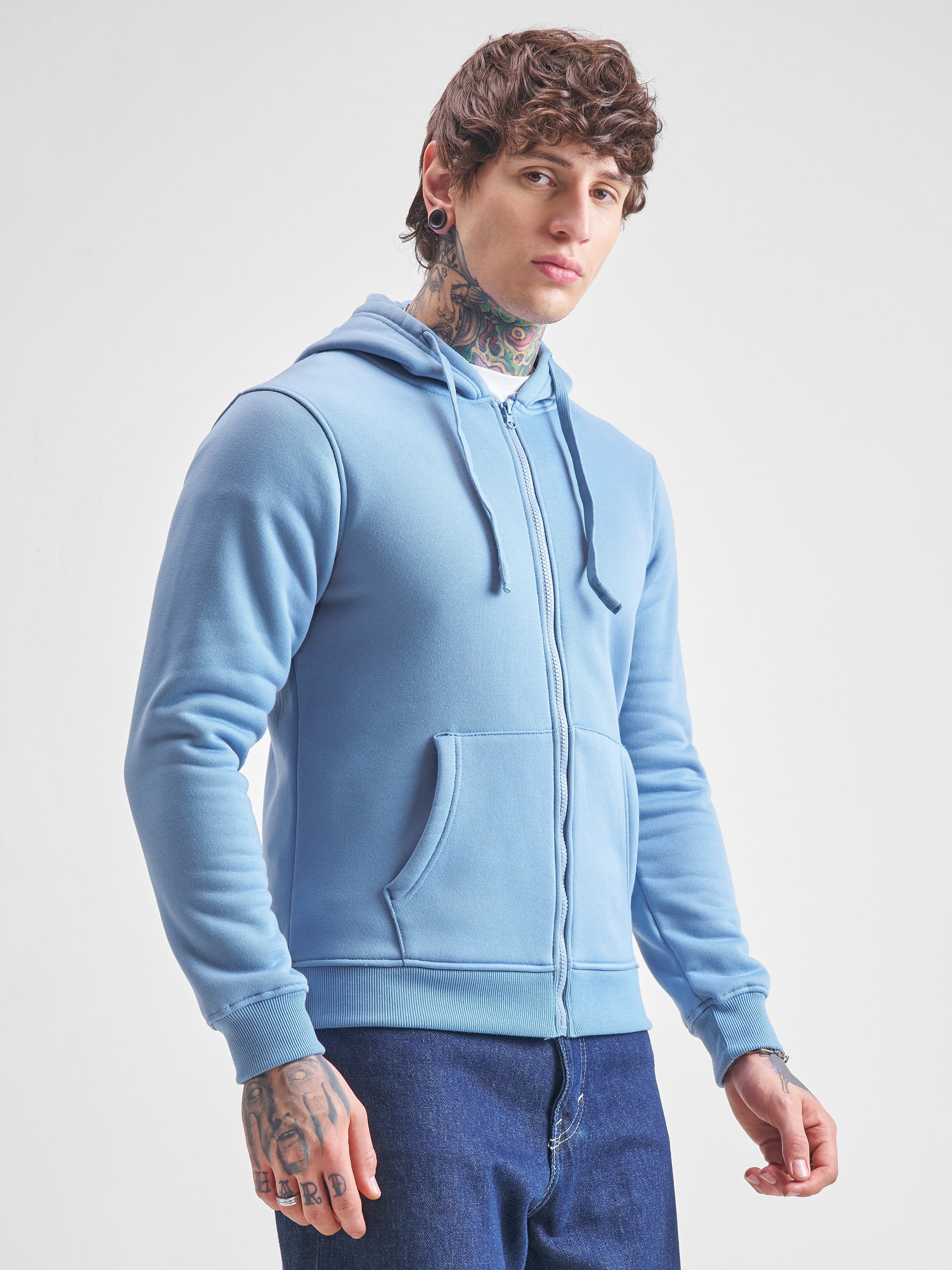 Highlander Men Blue Hooded Front-Open Sweatshirt - Blue - Image 6