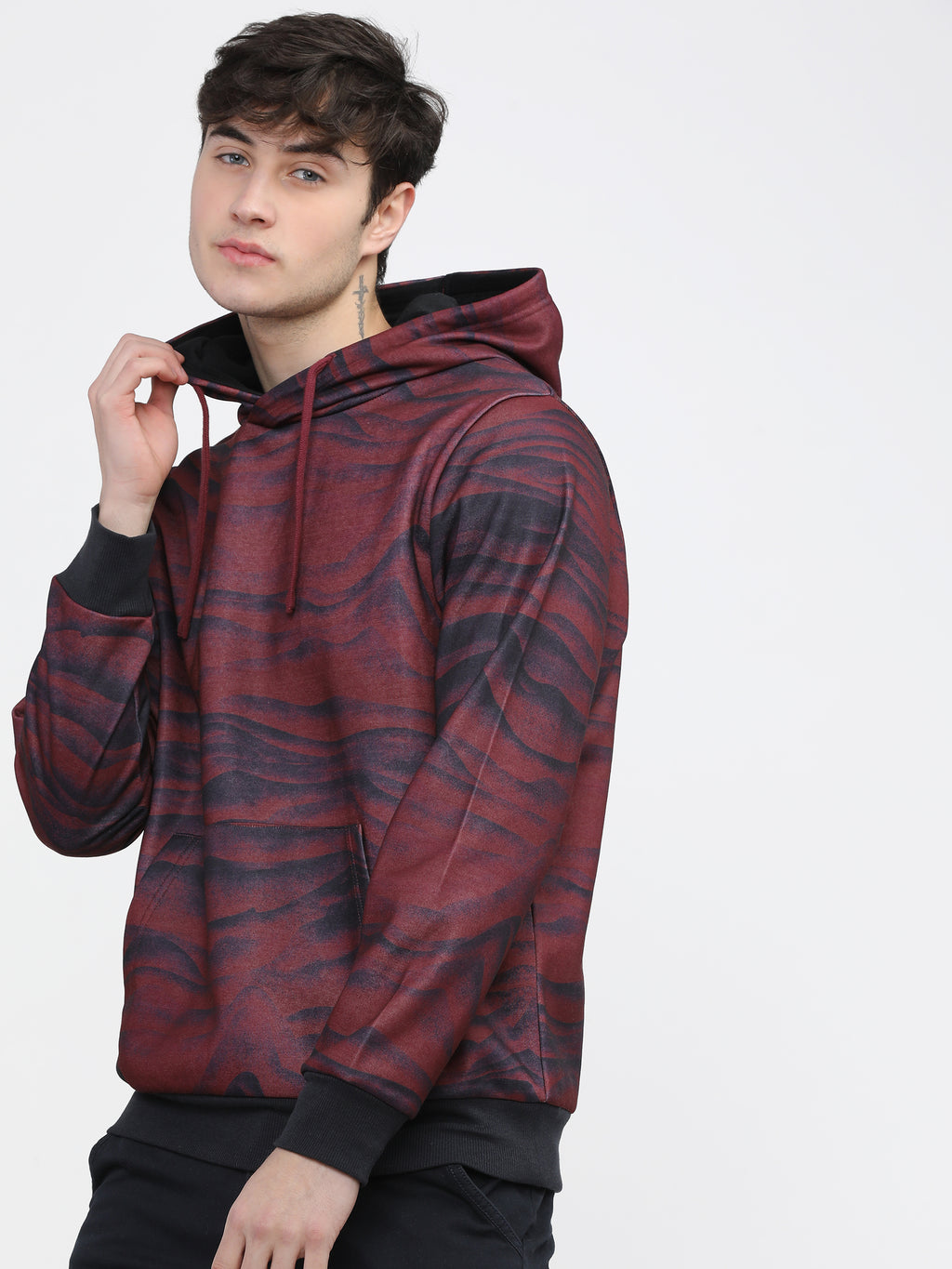 Highlander Men Red Hooded Pullover Sweatshirt - Red - Image 2