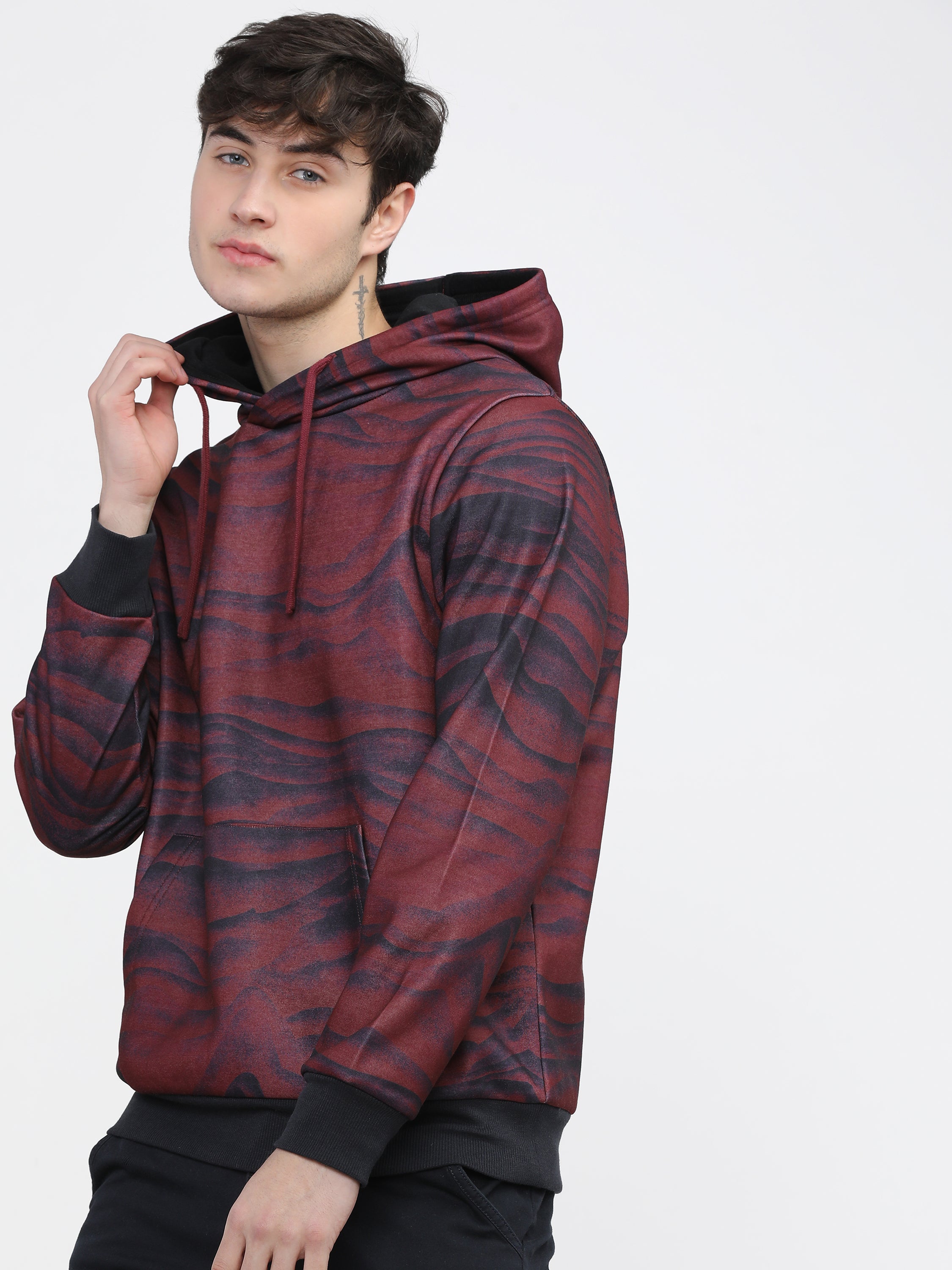 Highlander Men Red Hooded Pullover Sweatshirt - Red - Image 2