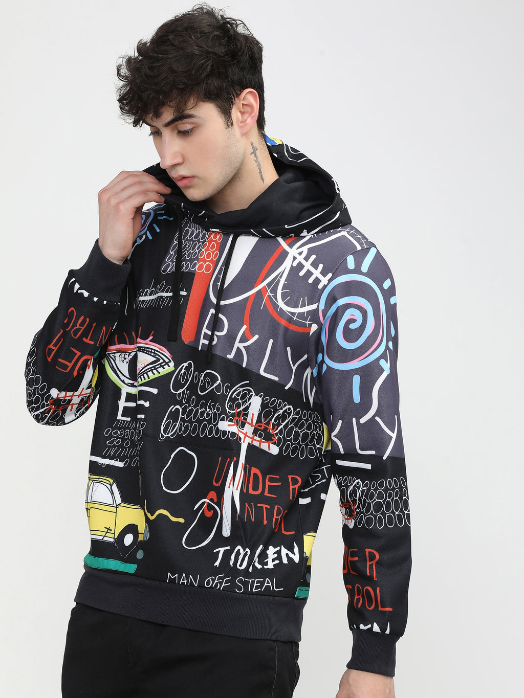 Highlander Men Black Hooded Pullover Sweatshirt - Black - Image 3