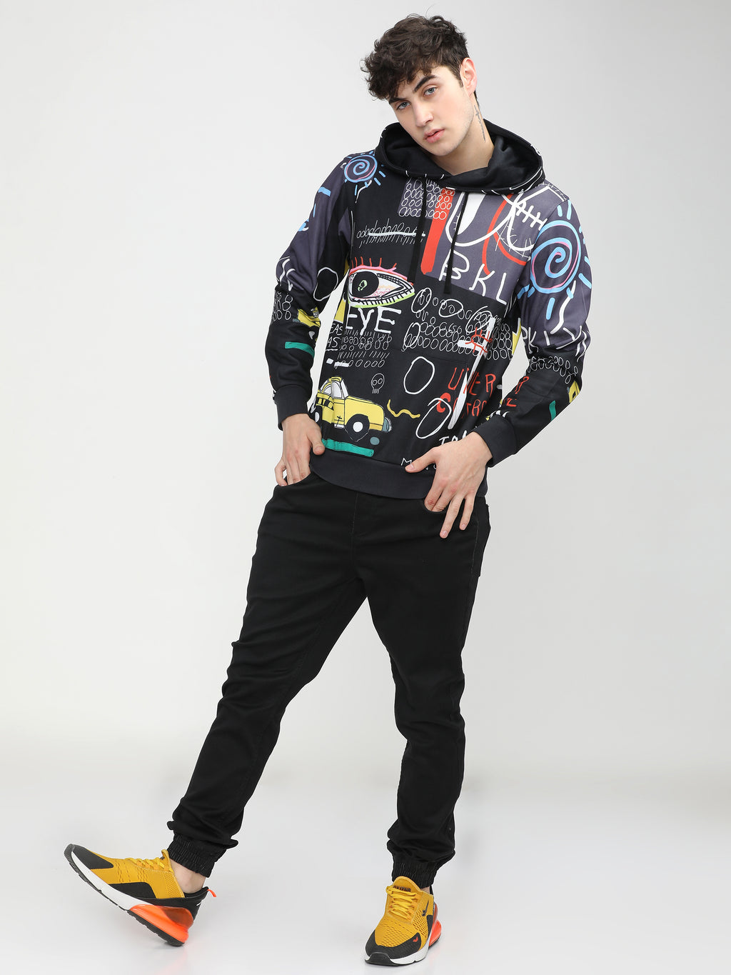 Highlander Men Black Hooded Pullover Sweatshirt - Black - Image 6