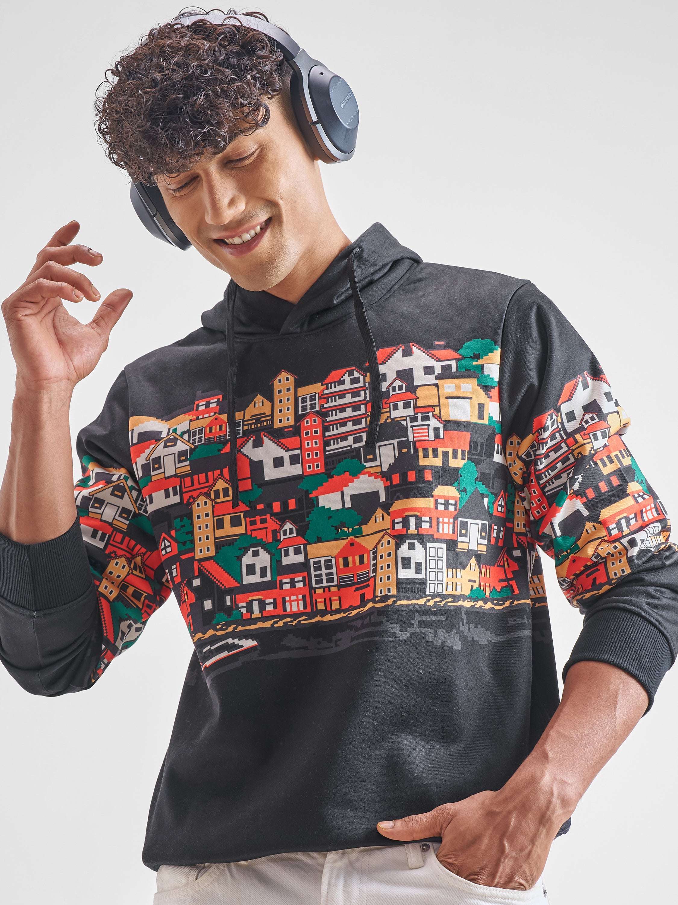 Highlander Men Black Hooded Pullover Sweatshirt - Black - Image 1