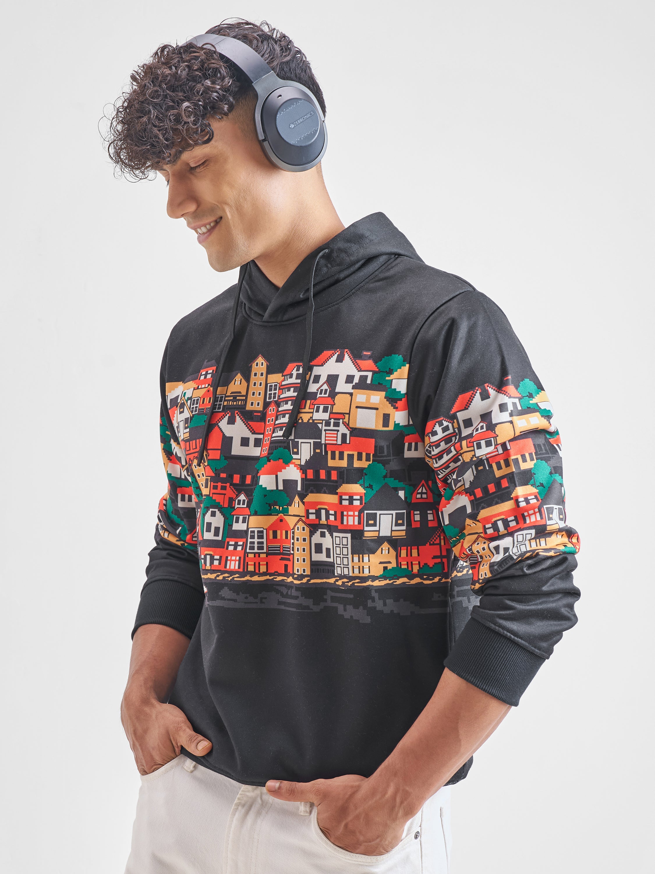 Highlander Men Black Hooded Pullover Sweatshirt - Black - Image 4