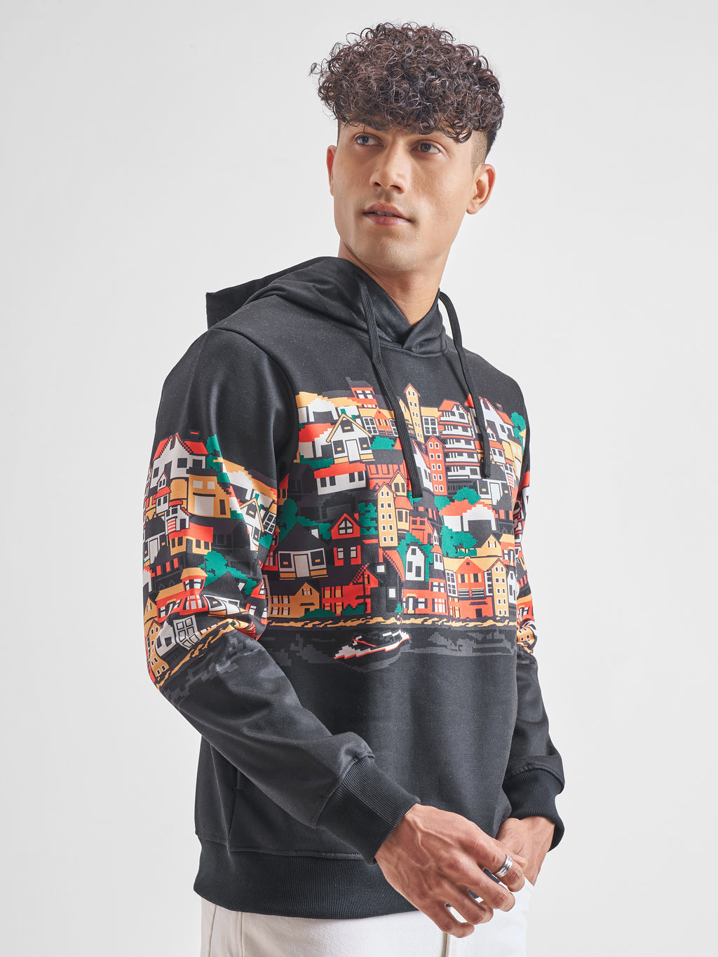 Highlander Men Black Hooded Pullover Sweatshirt - Black - Image 6