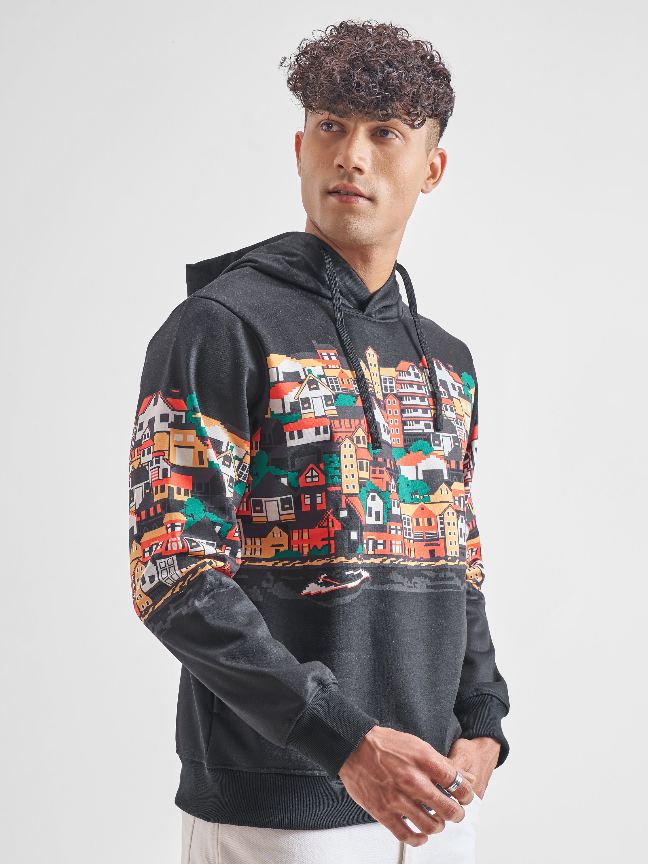 Highlander Men Black Hooded Pullover Sweatshirt - Black - Image 6