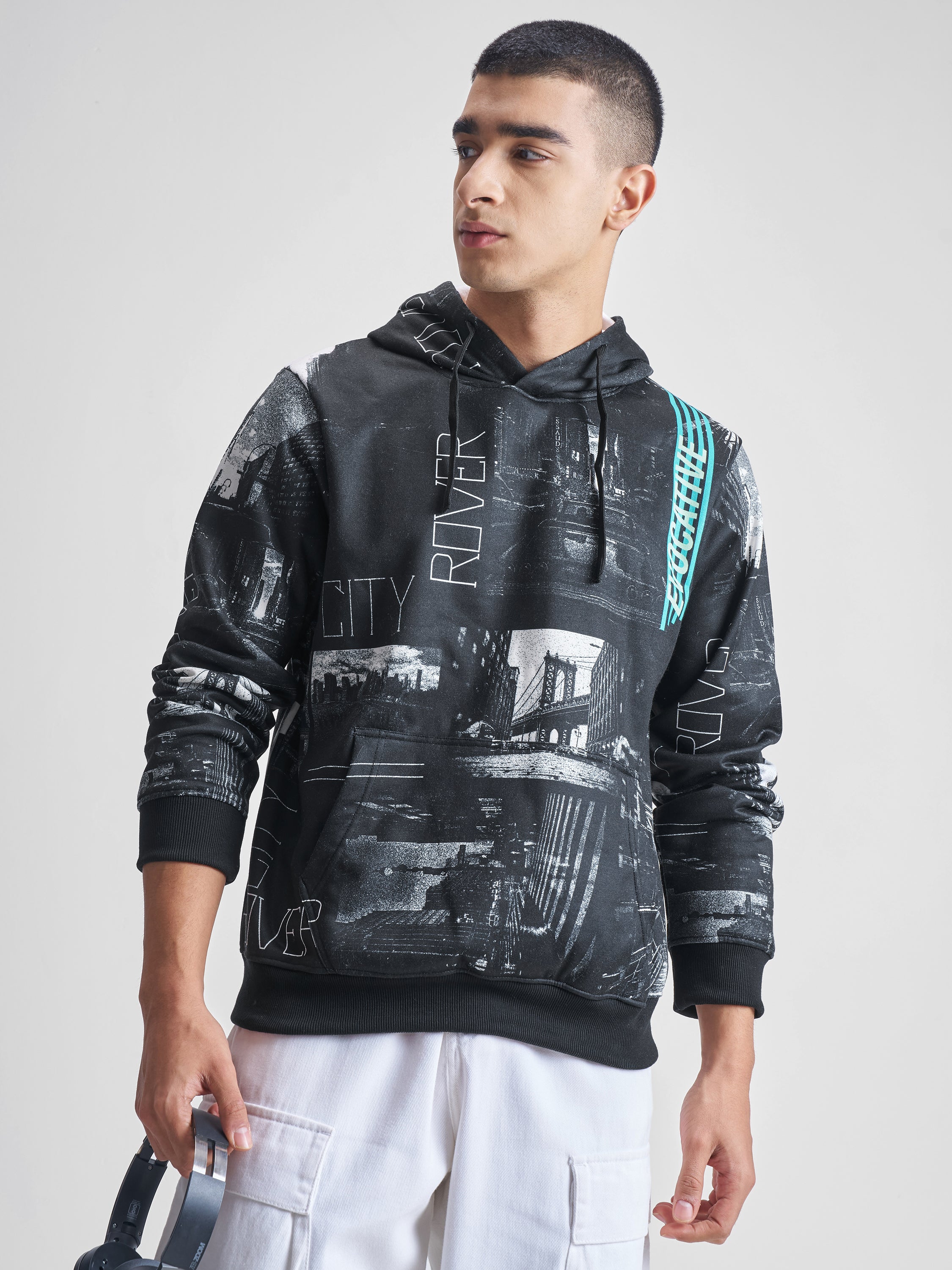 Highlander Men Black Hooded Pullover Sweatshirt - Black - Image 1