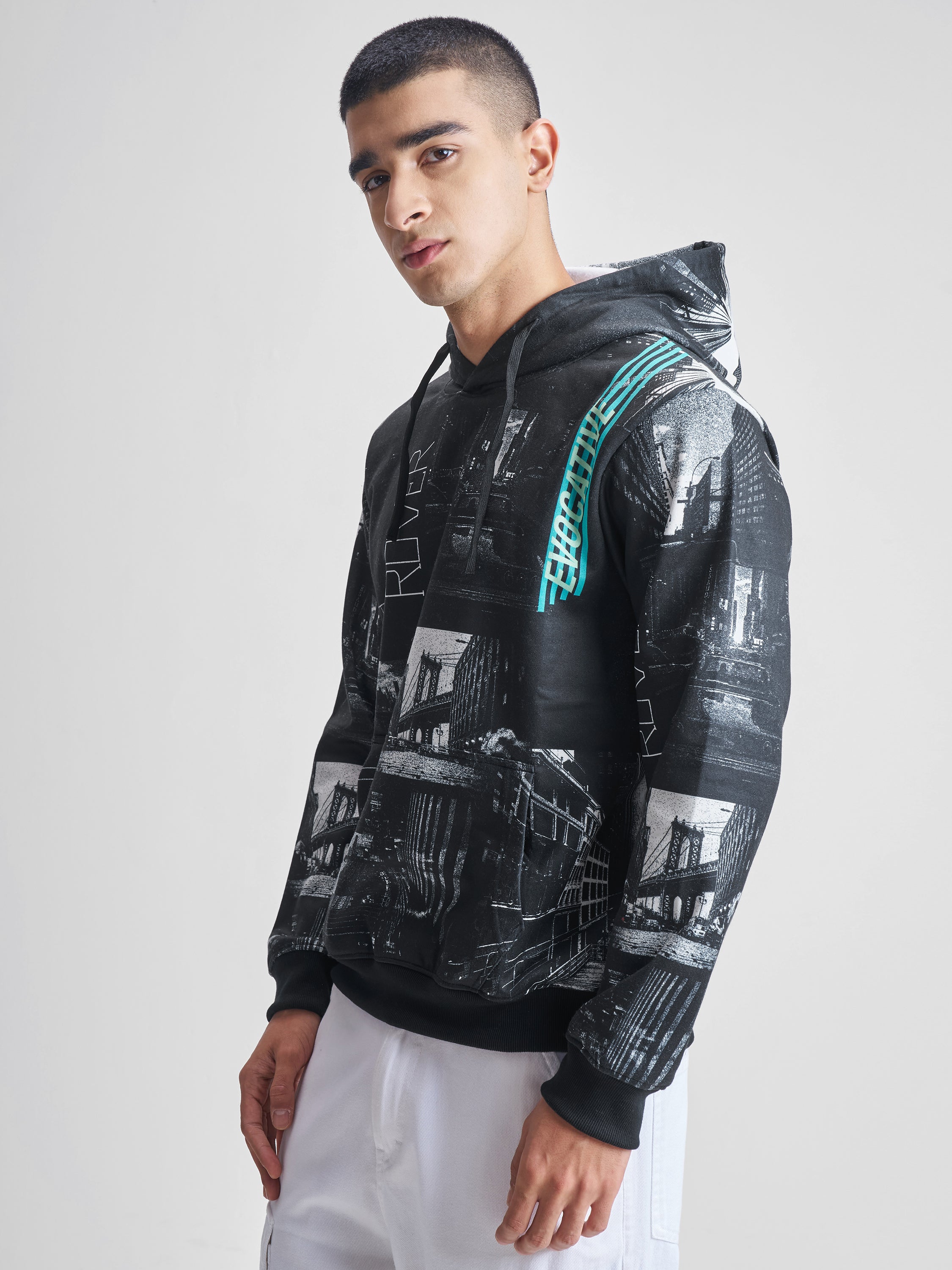 Highlander Men Black Hooded Pullover Sweatshirt - Black - Image 4