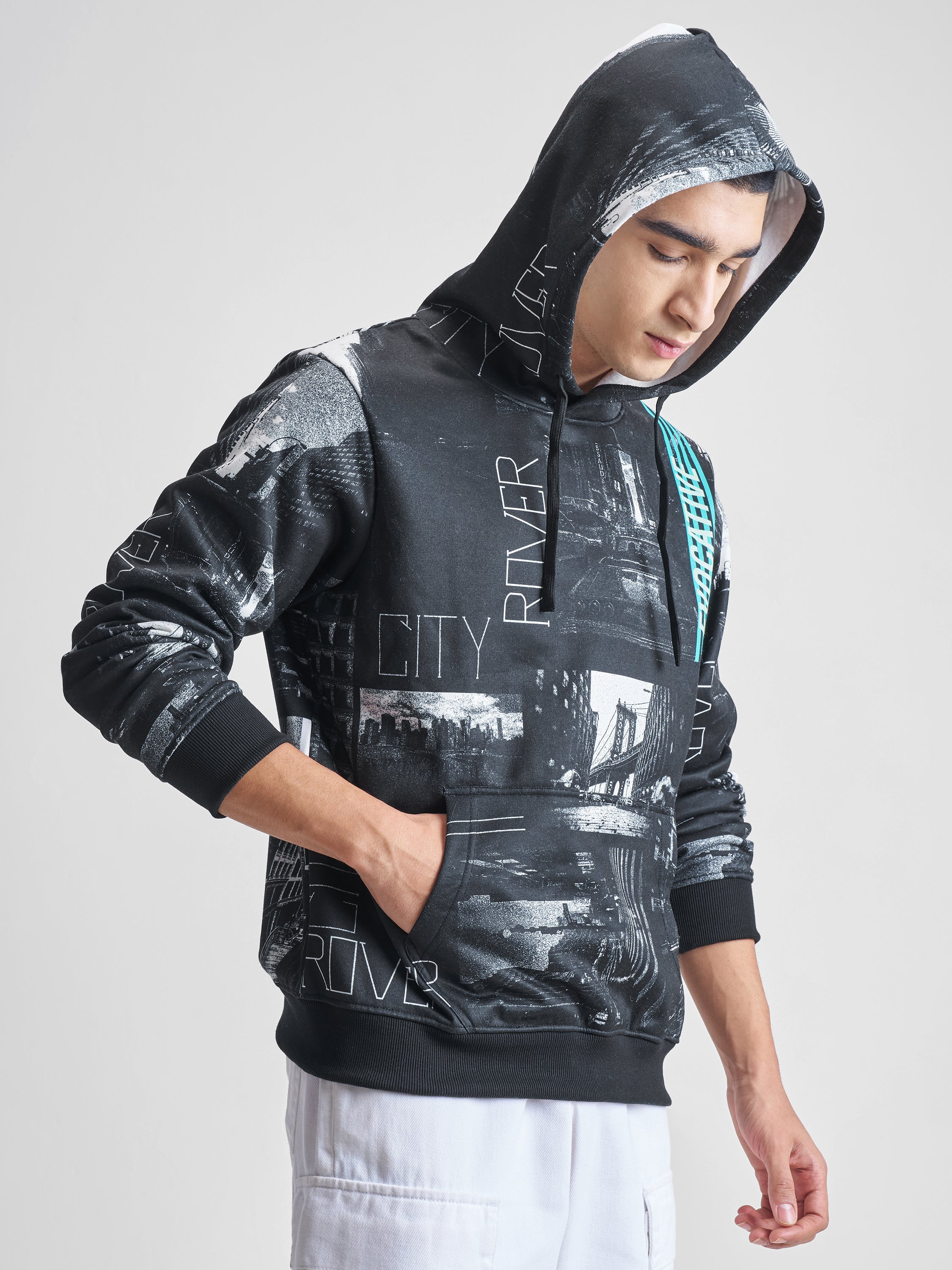 Highlander Men Black Hooded Pullover Sweatshirt - Black - Image 6