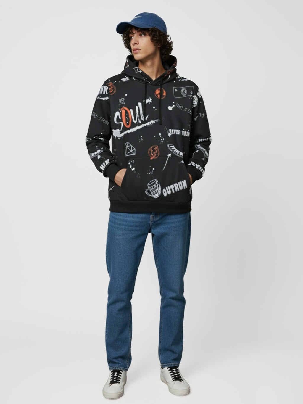 Highlander Men Black Hooded Pullover Sweatshirt - Black - Image 2