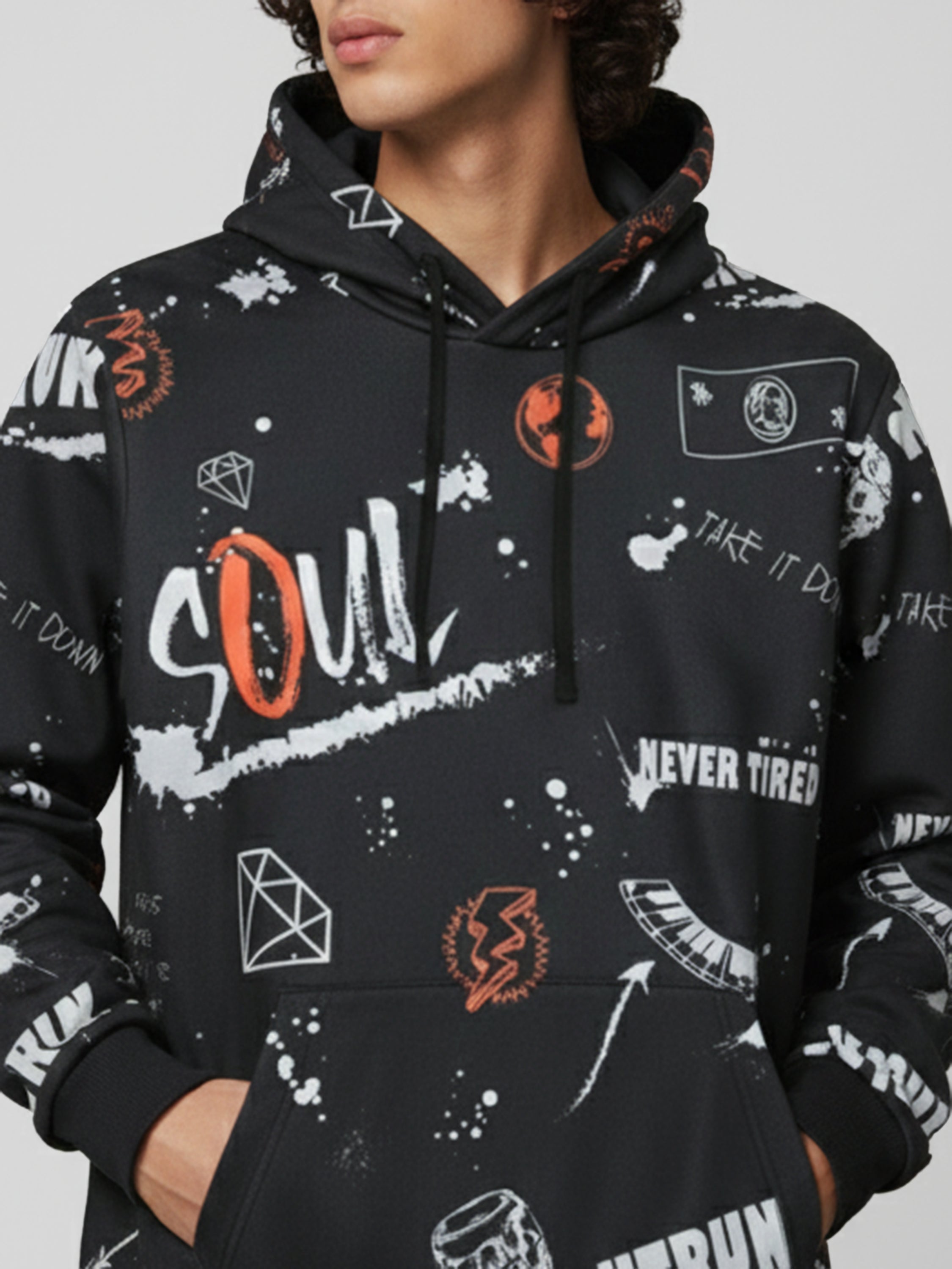 Highlander Men Black Hooded Pullover Sweatshirt - Black - Image 6