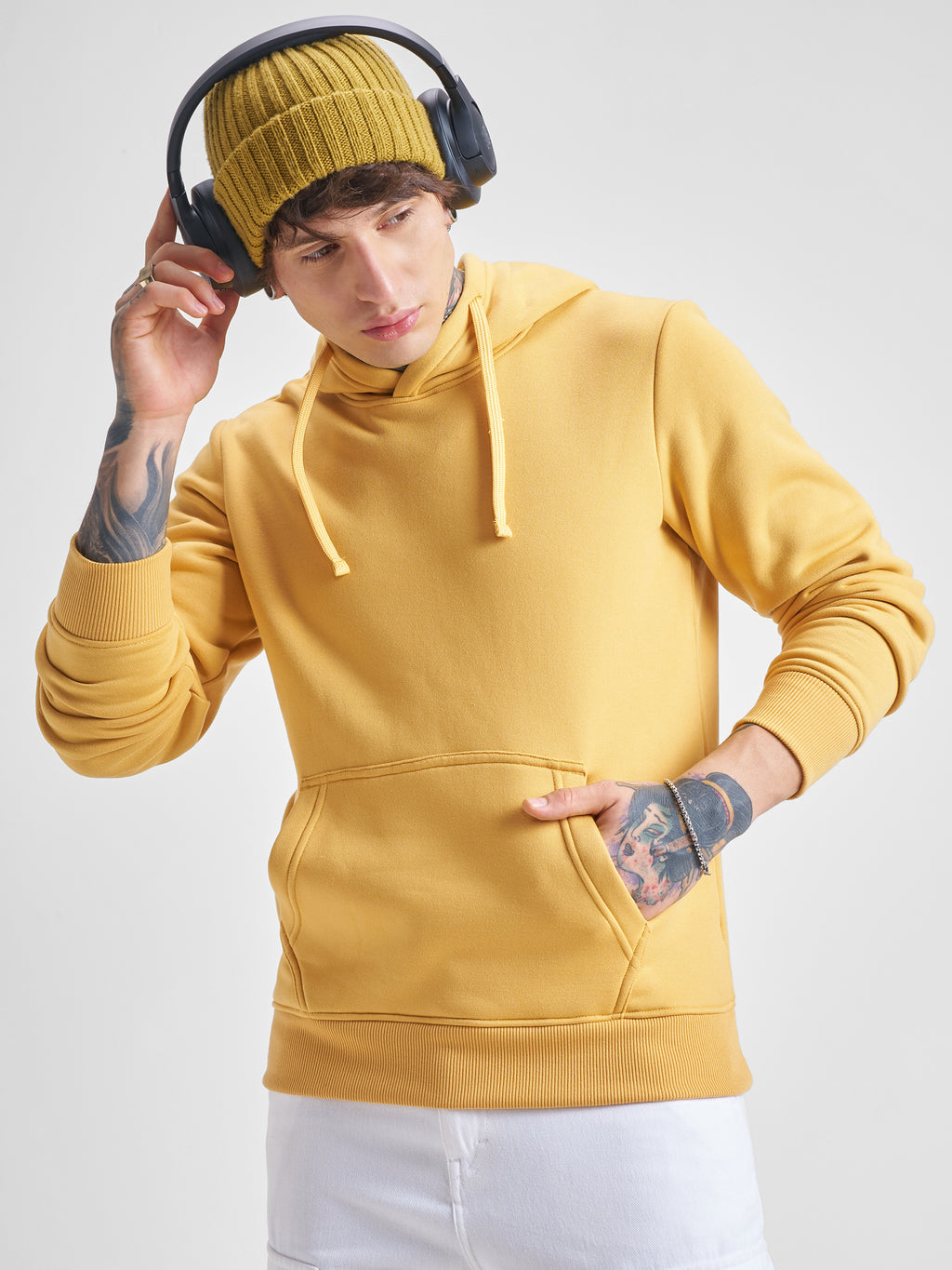 Highlander Men Yellow Hooded Pullover Sweatshirt - Yellow - Image 1