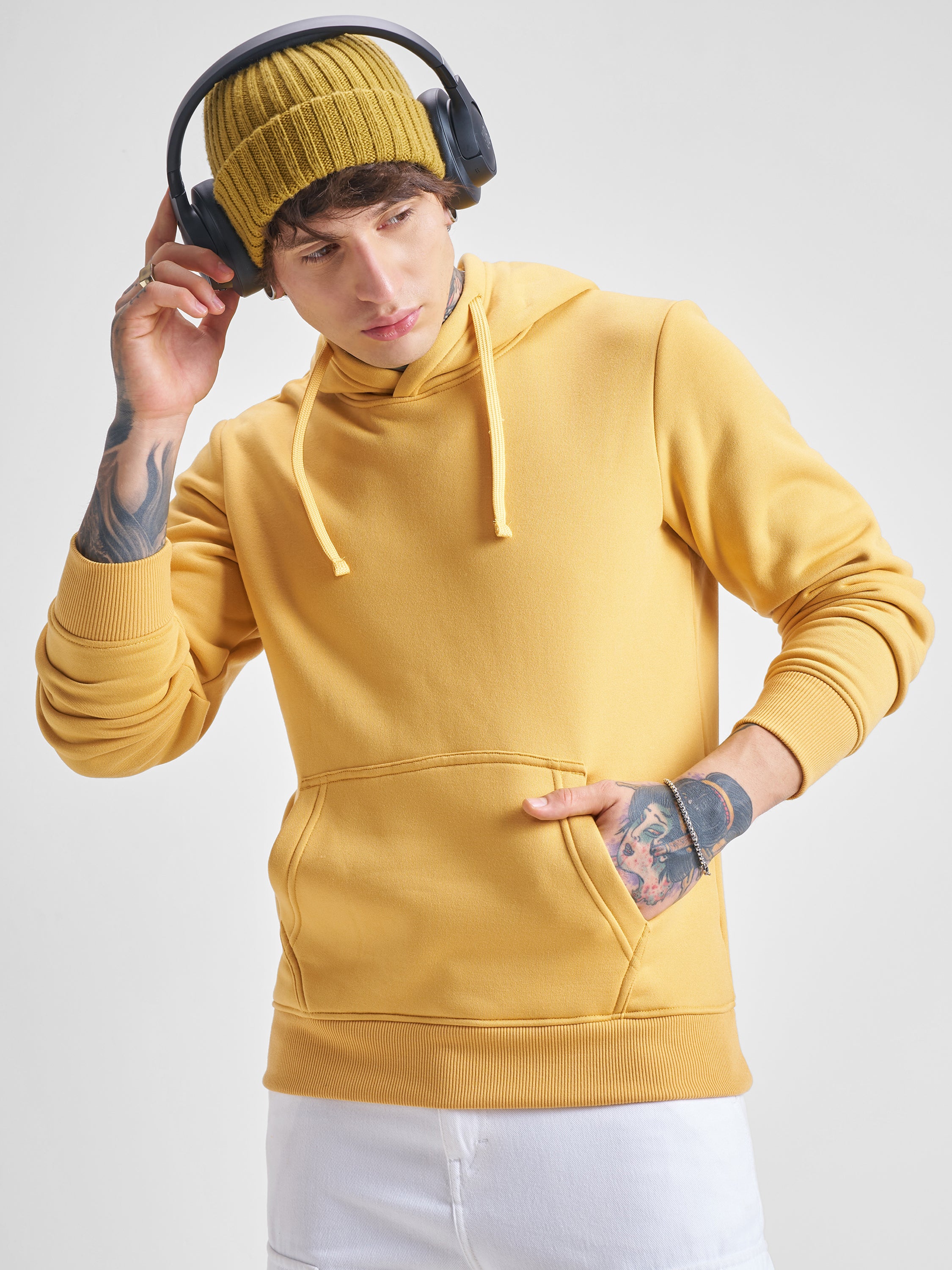 Highlander Men Yellow Hooded Pullover Sweatshirt - Yellow - Image 1