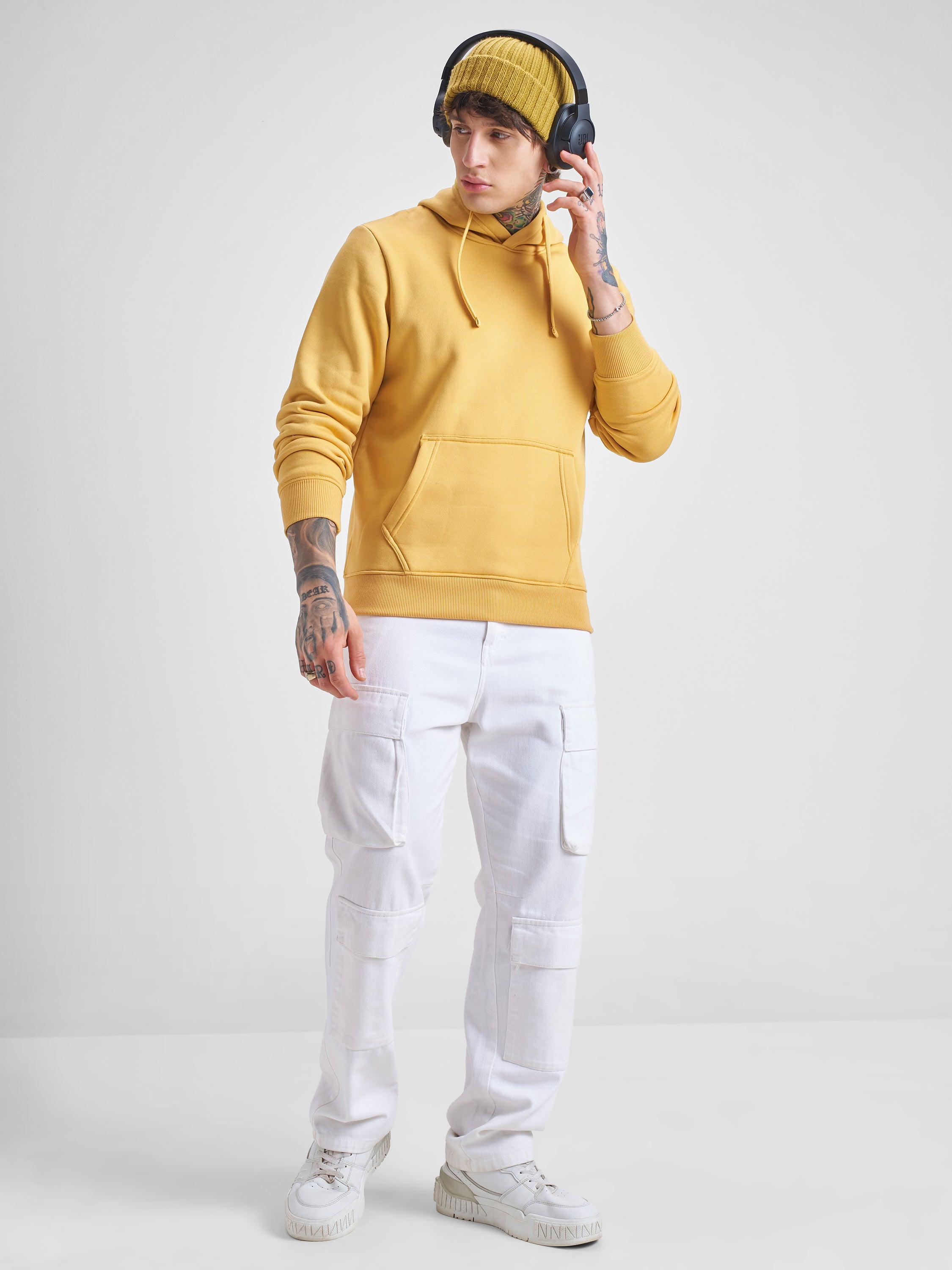 Highlander Men Yellow Hooded Pullover Sweatshirt - Yellow - Image 2