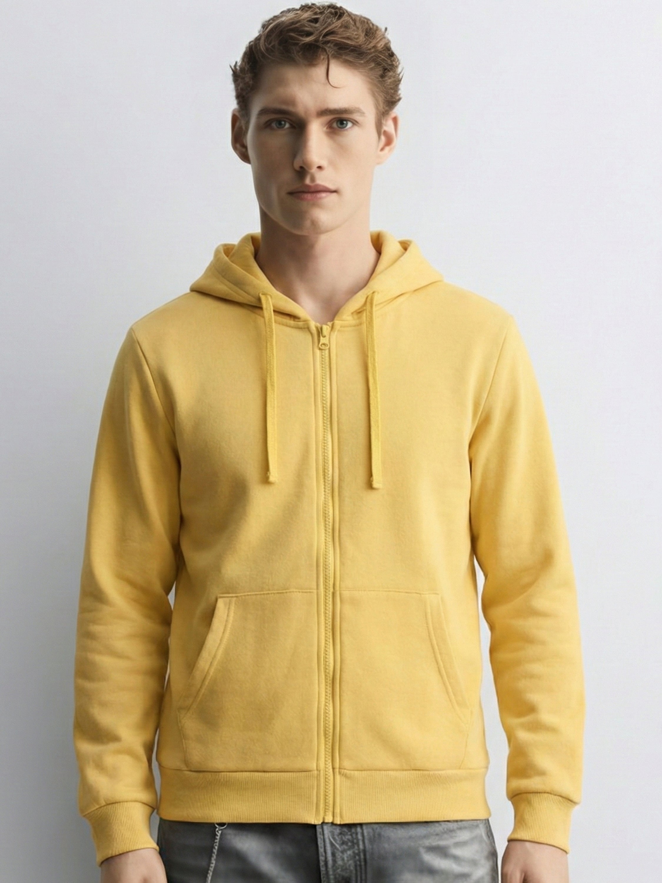 Highlander Men Yellow Hooded Front-Open Sweatshirt - Yellow - Image 1
