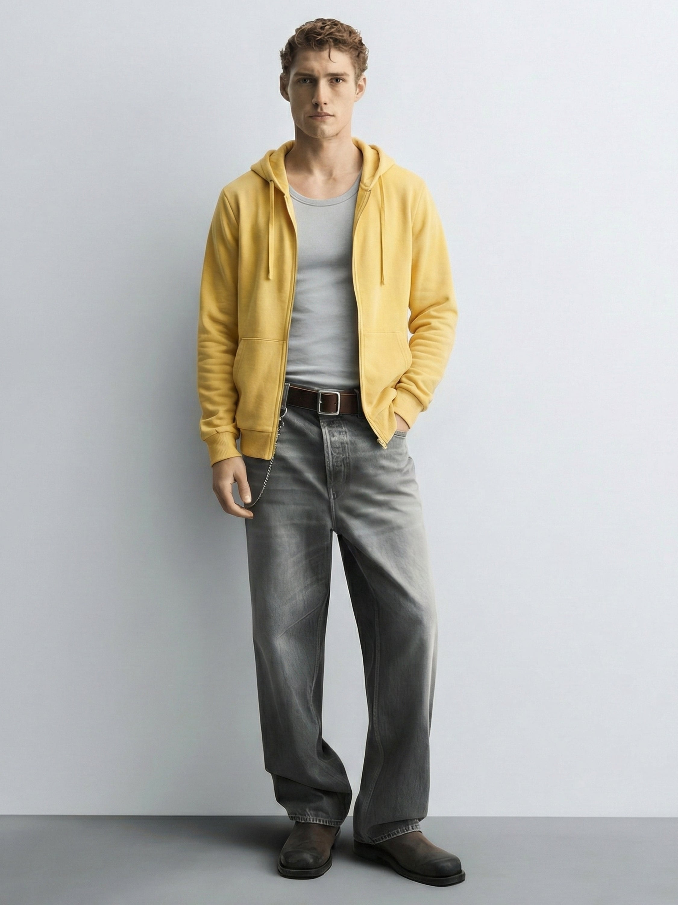 Highlander Men Yellow Hooded Front-Open Sweatshirt - Yellow - Image 3