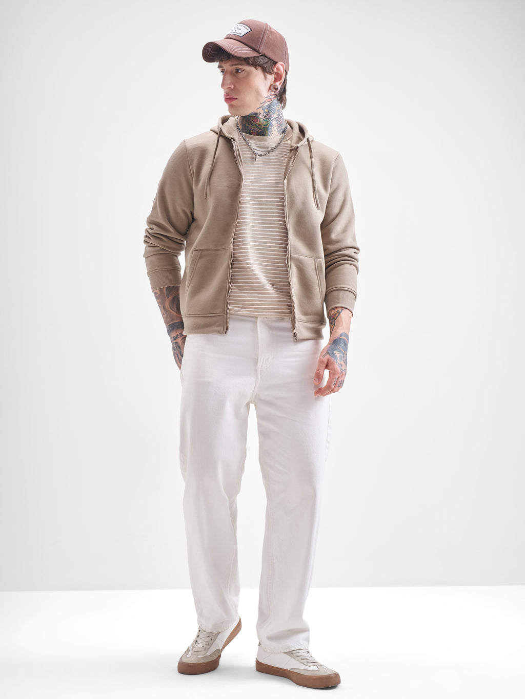 Highlander Men Beige Hooded Front-Open Sweatshirt - Beige - Image 2
