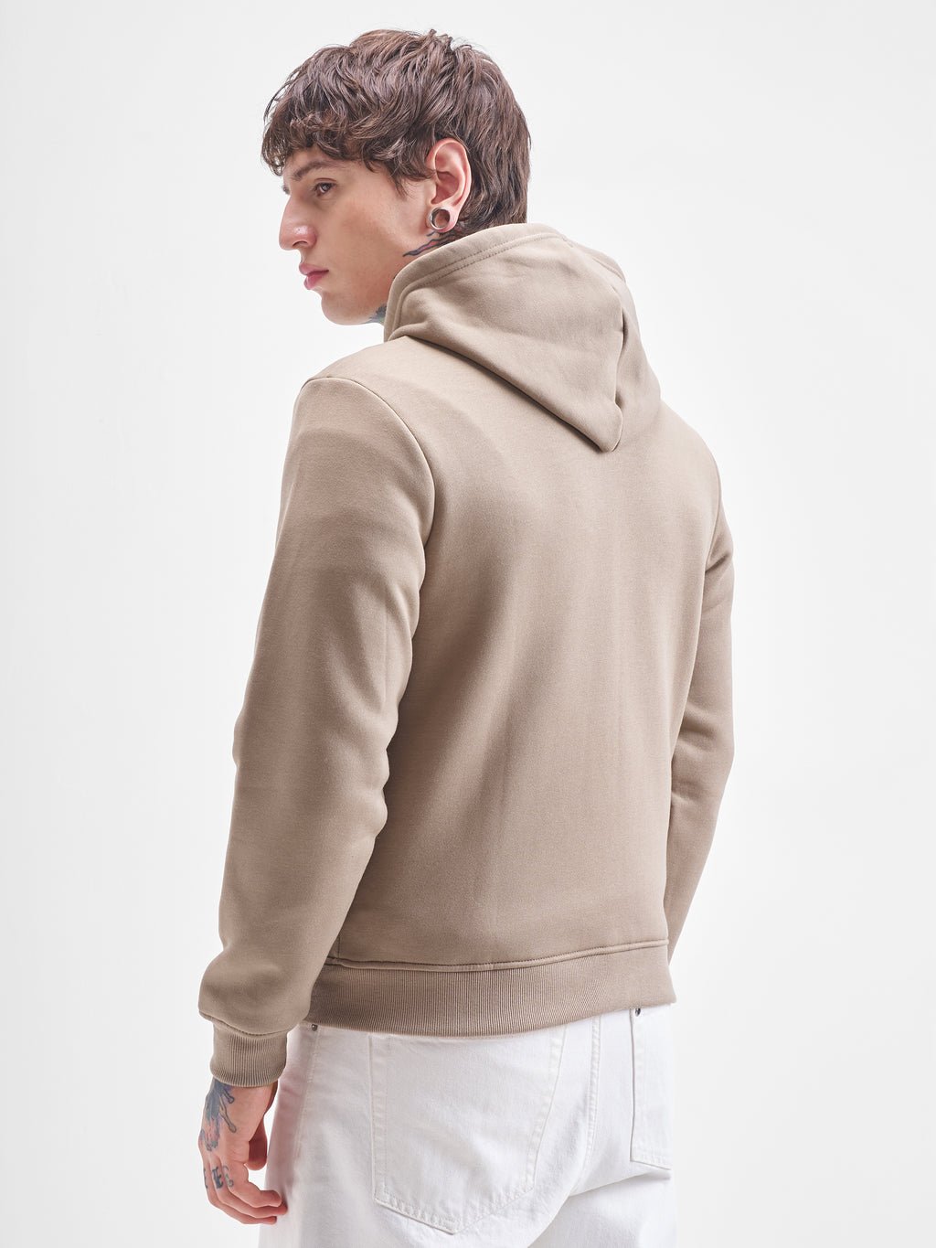 Highlander Men Beige Hooded Front-Open Sweatshirt - Beige - Image 3