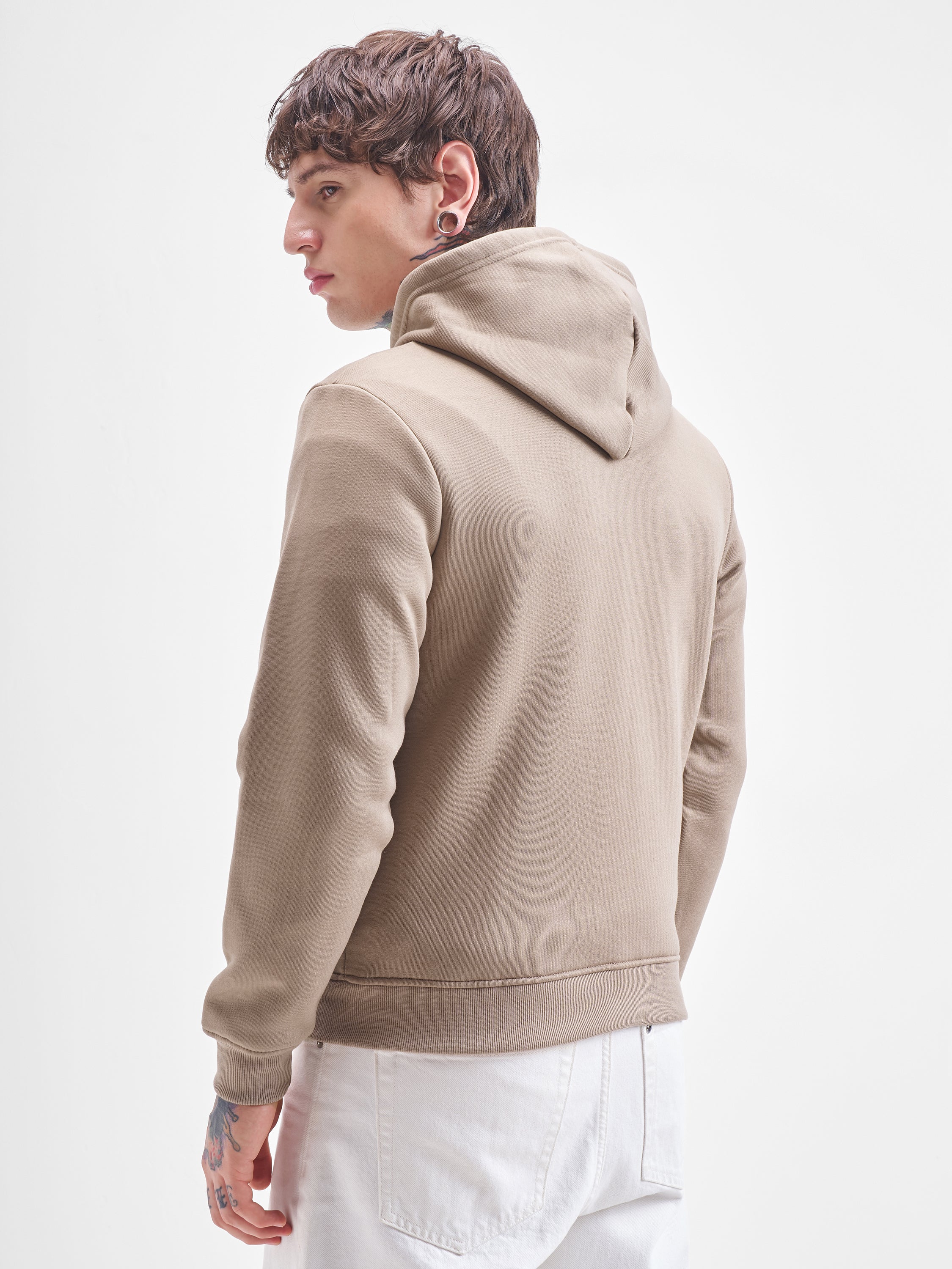 Highlander Men Beige Hooded Front-Open Sweatshirt - Beige - Image 3