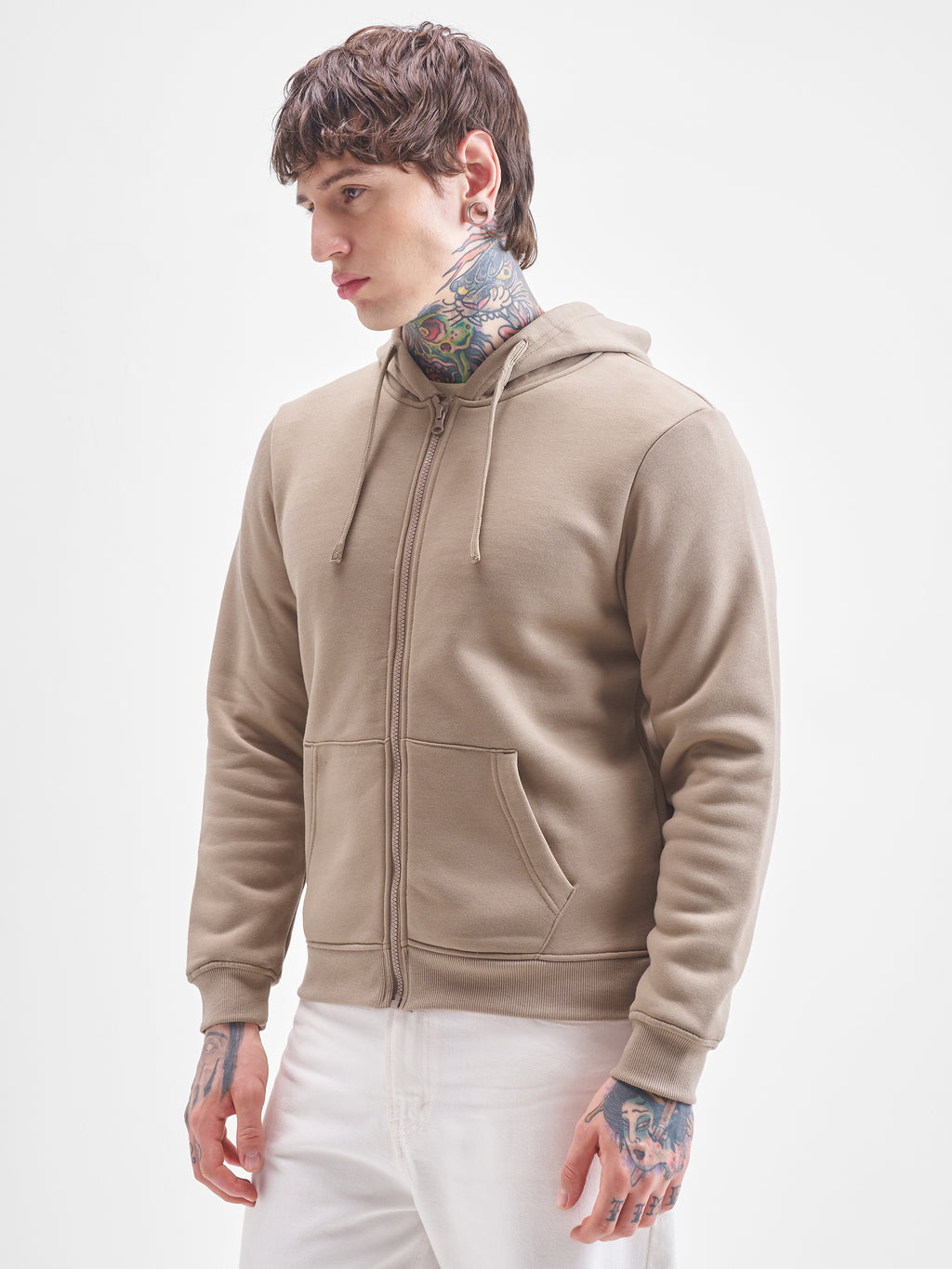 Highlander Men Beige Hooded Front-Open Sweatshirt - Beige - Image 4