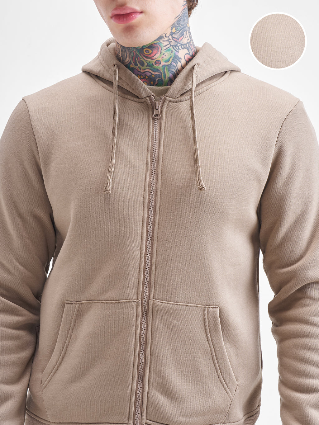 Highlander Men Beige Hooded Front-Open Sweatshirt - Beige - Image 5