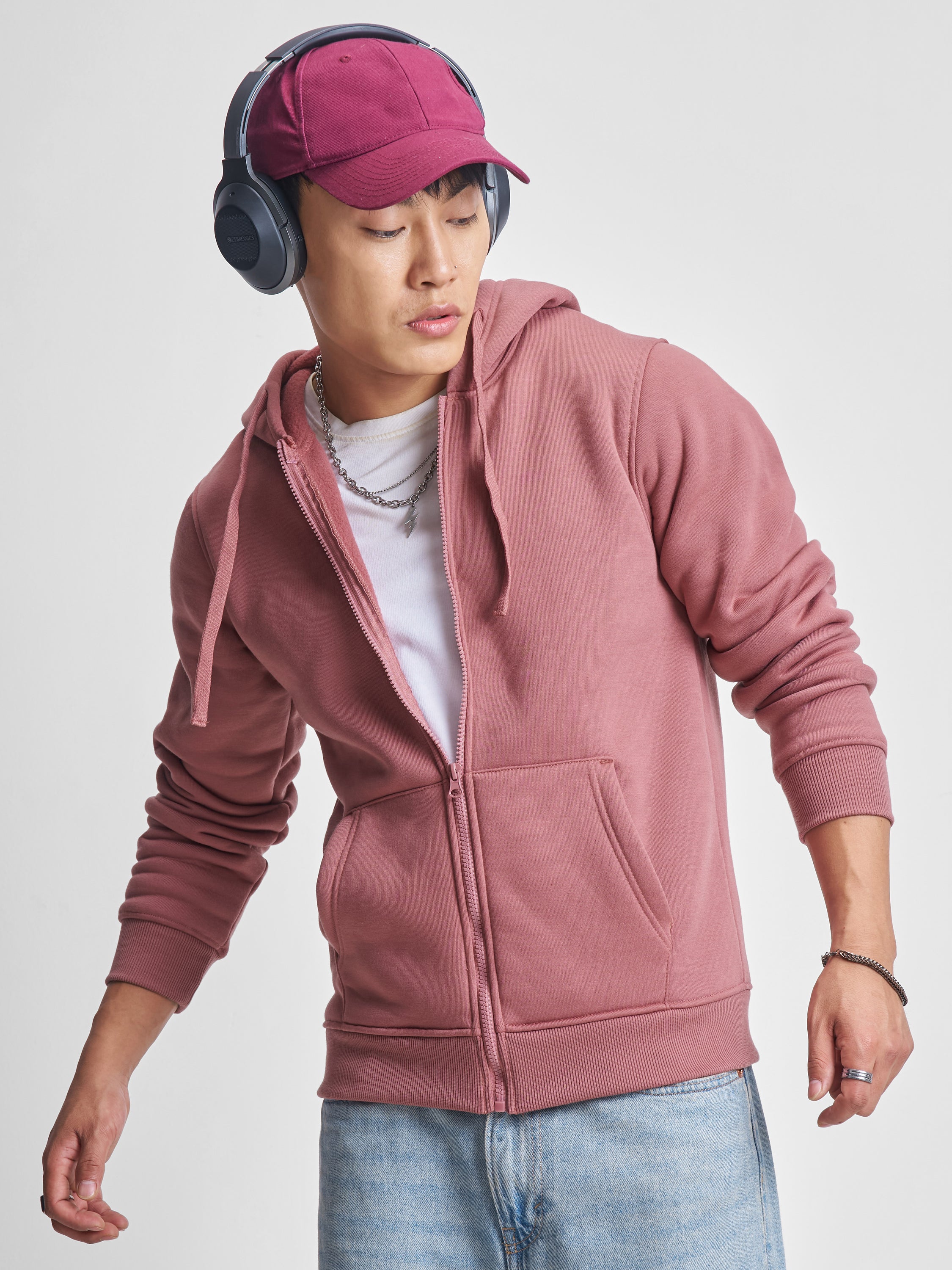 Highlander Men Rose Hooded Front-Open Sweatshirt - Rose - Image 1