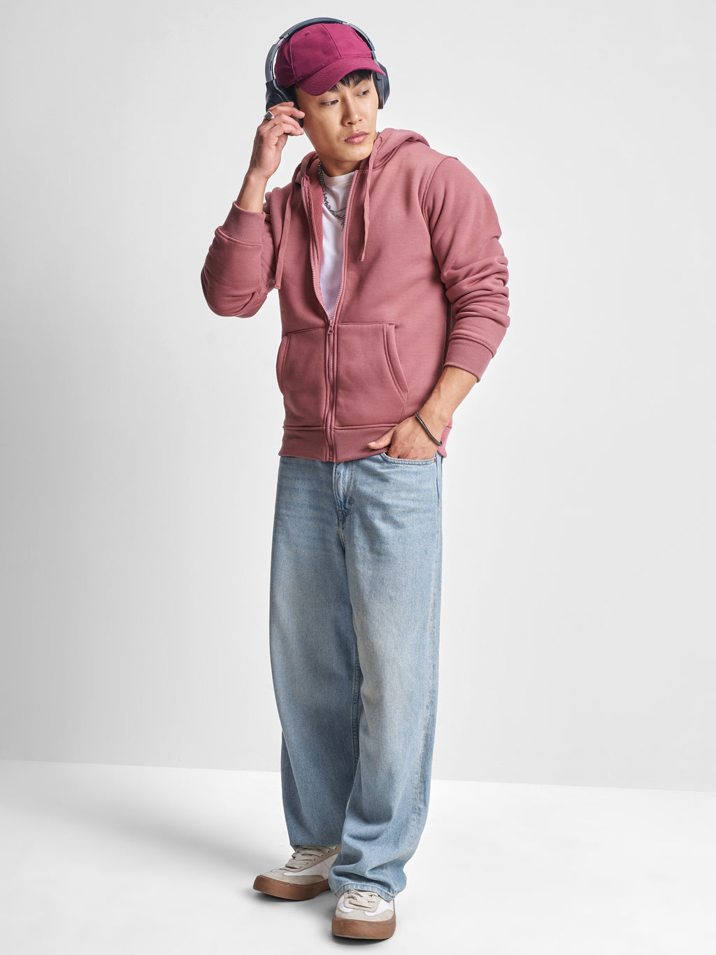 Highlander Men Rose Hooded Front-Open Sweatshirt - Rose - Image 2