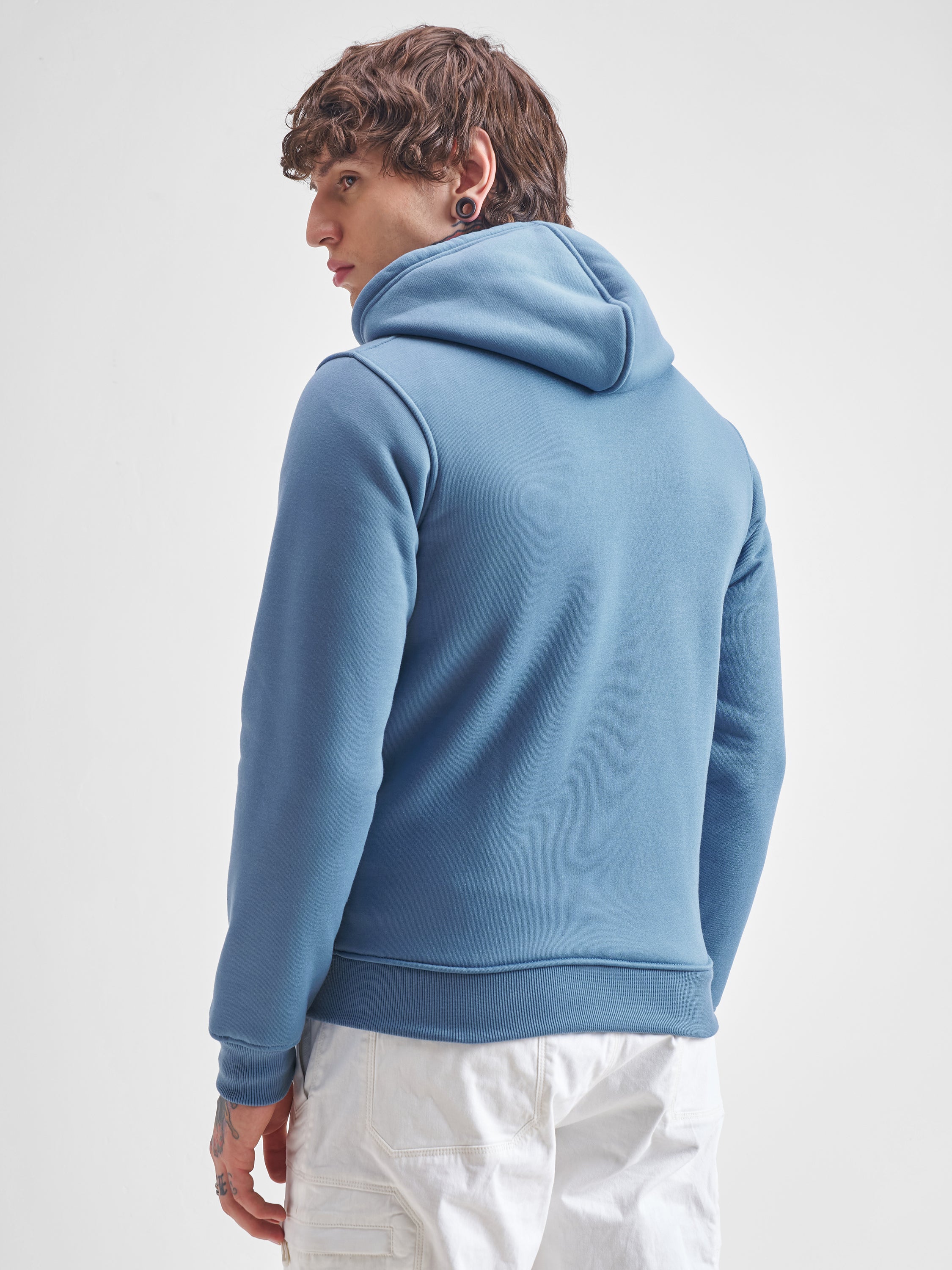 Highlander Men Blue Hooded Front-Open Sweatshirt - Blue - Image 3
