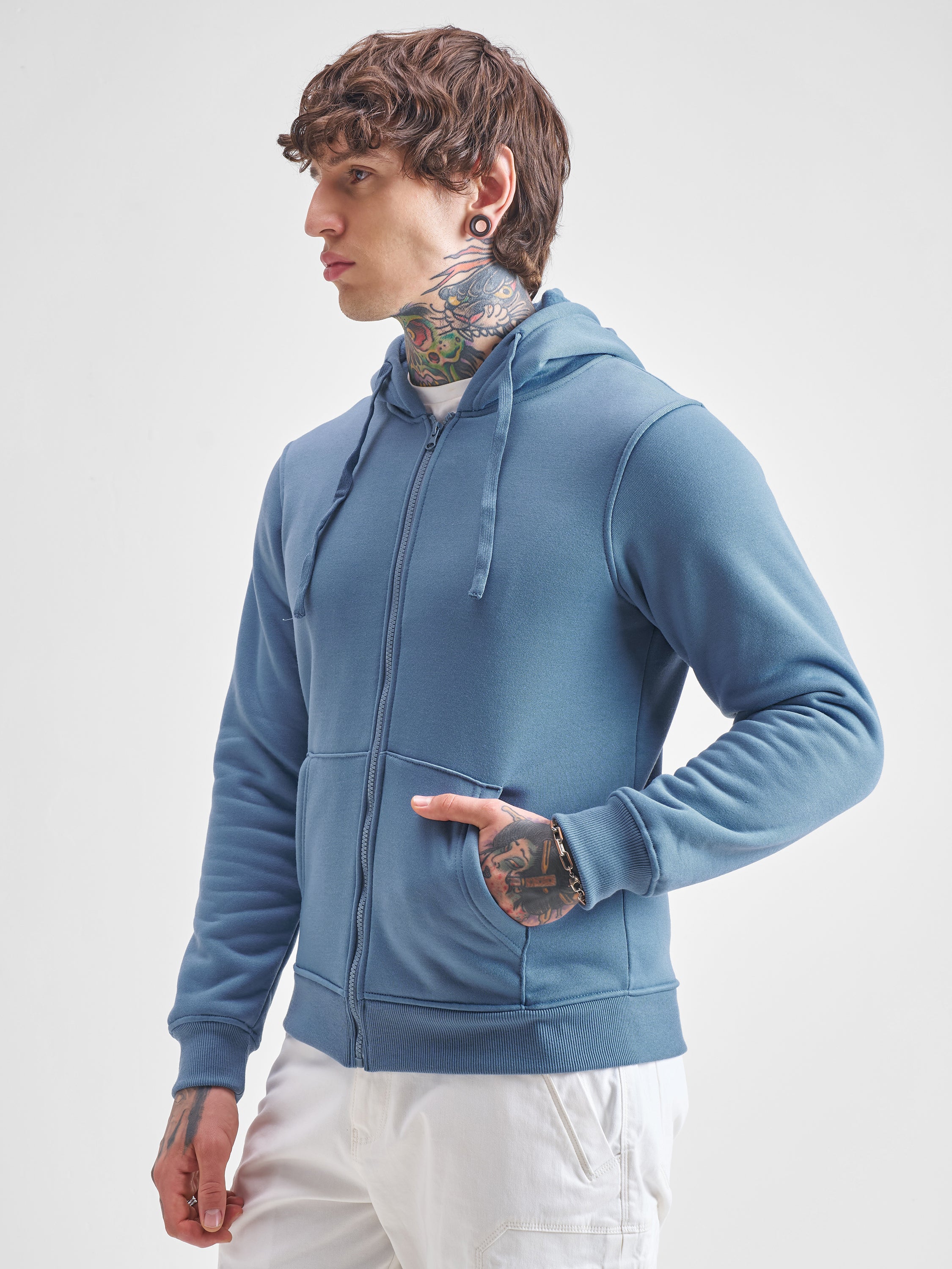 Highlander Men Blue Hooded Front-Open Sweatshirt - Blue - Image 4