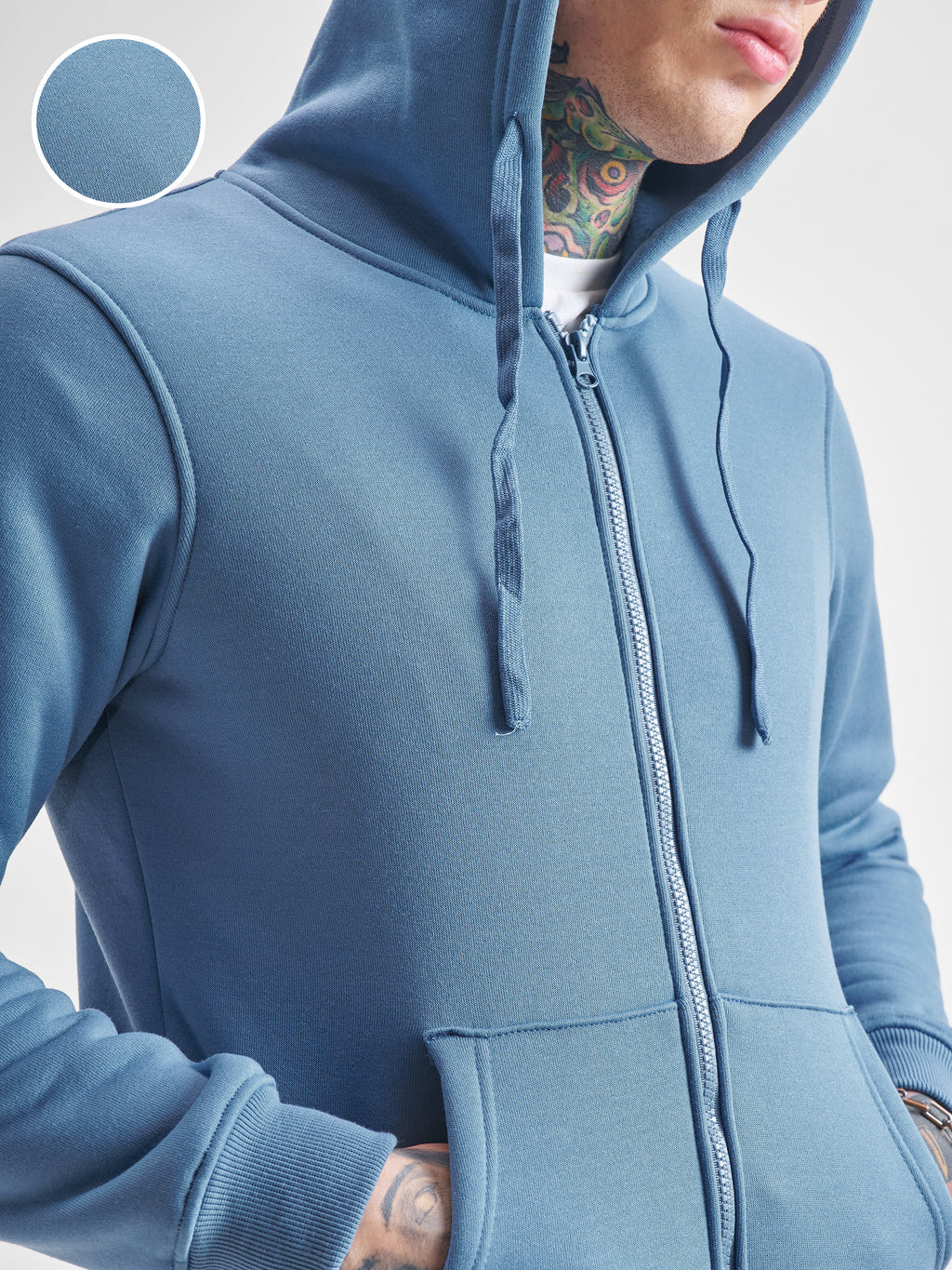 Highlander Men Blue Hooded Front-Open Sweatshirt - Blue - Image 5