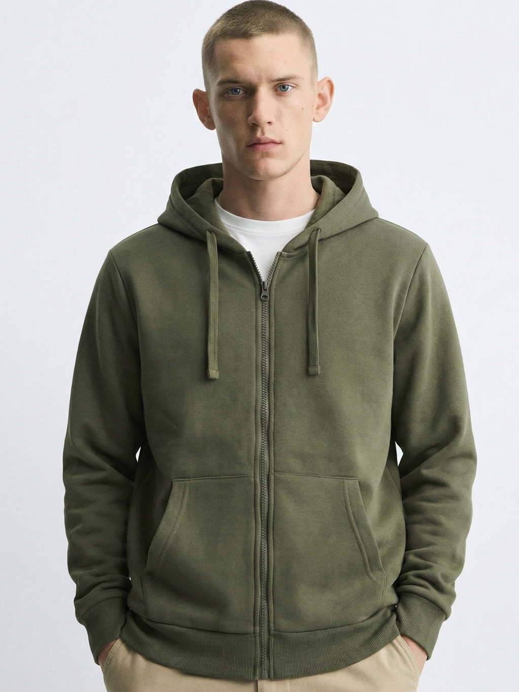 Highlander Men Olive Hooded Front-Open Sweatshirt - Olive - Image 1