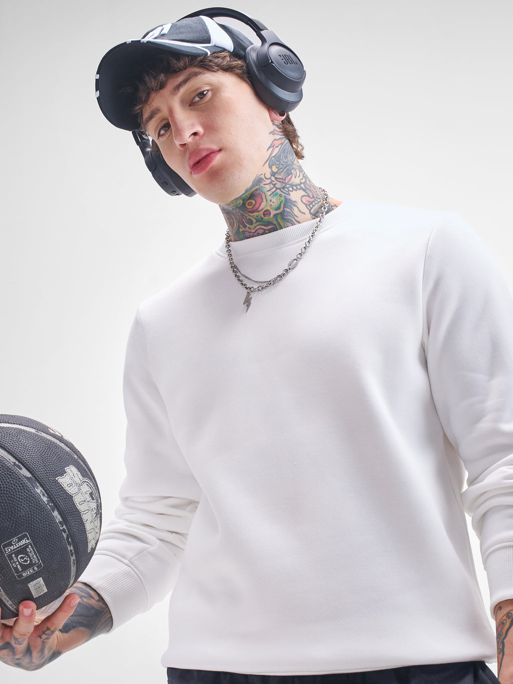 Highlander Men White Round Neck Pullover Sweatshirt - White - Image 1