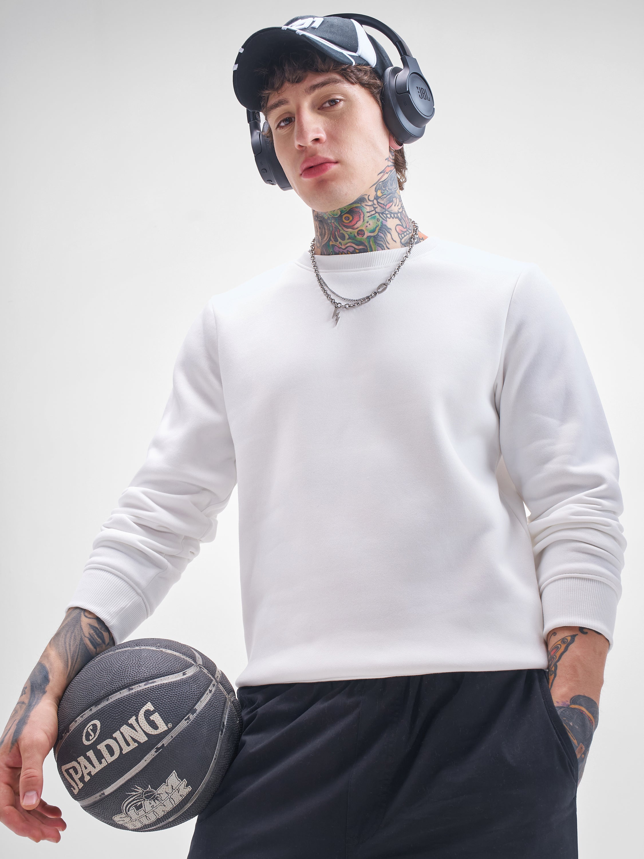 Highlander Men White Round Neck Pullover Sweatshirt - White - Image 4
